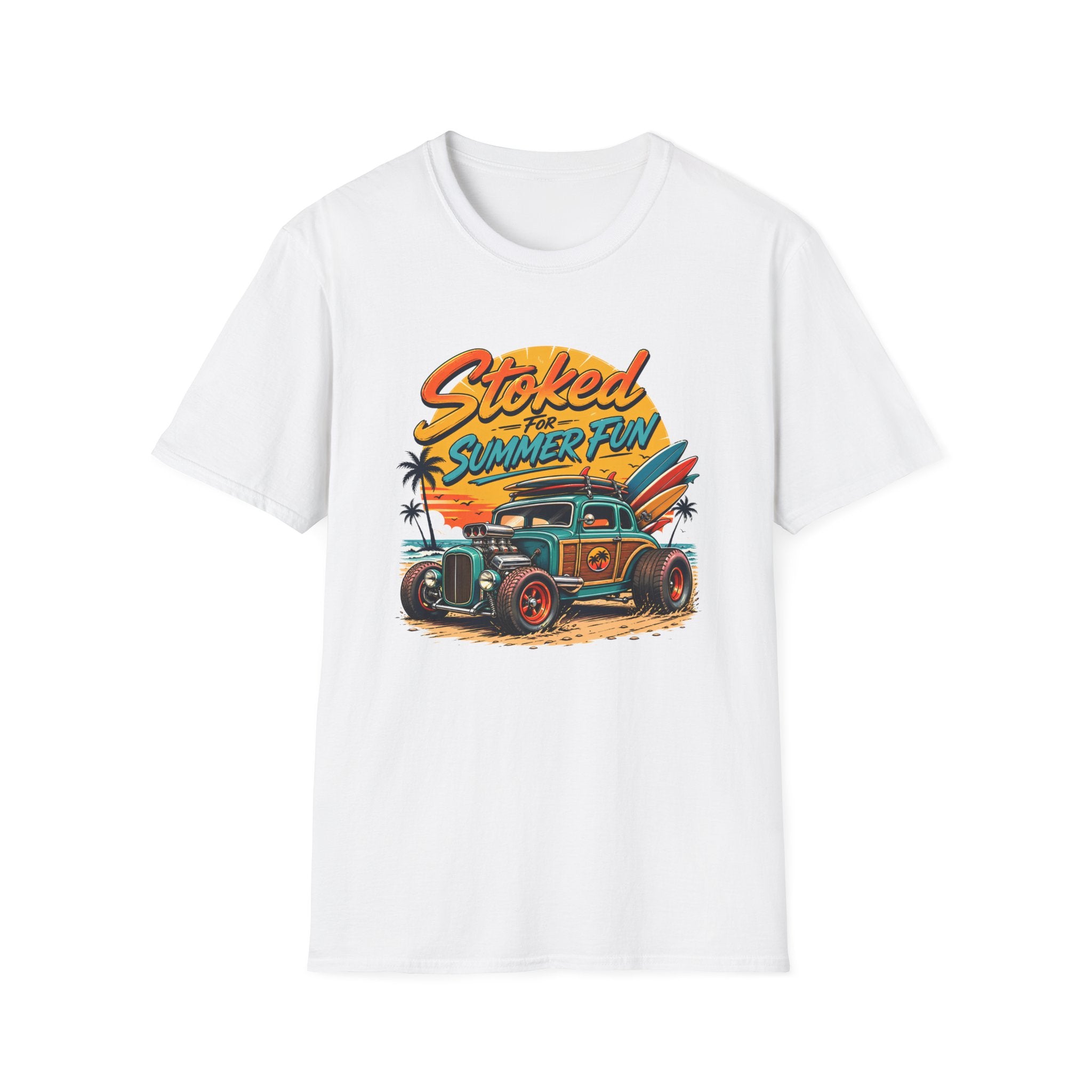 Stoked Summer Fun T-Shirt – Vintage Hot Rod Surf Graphic