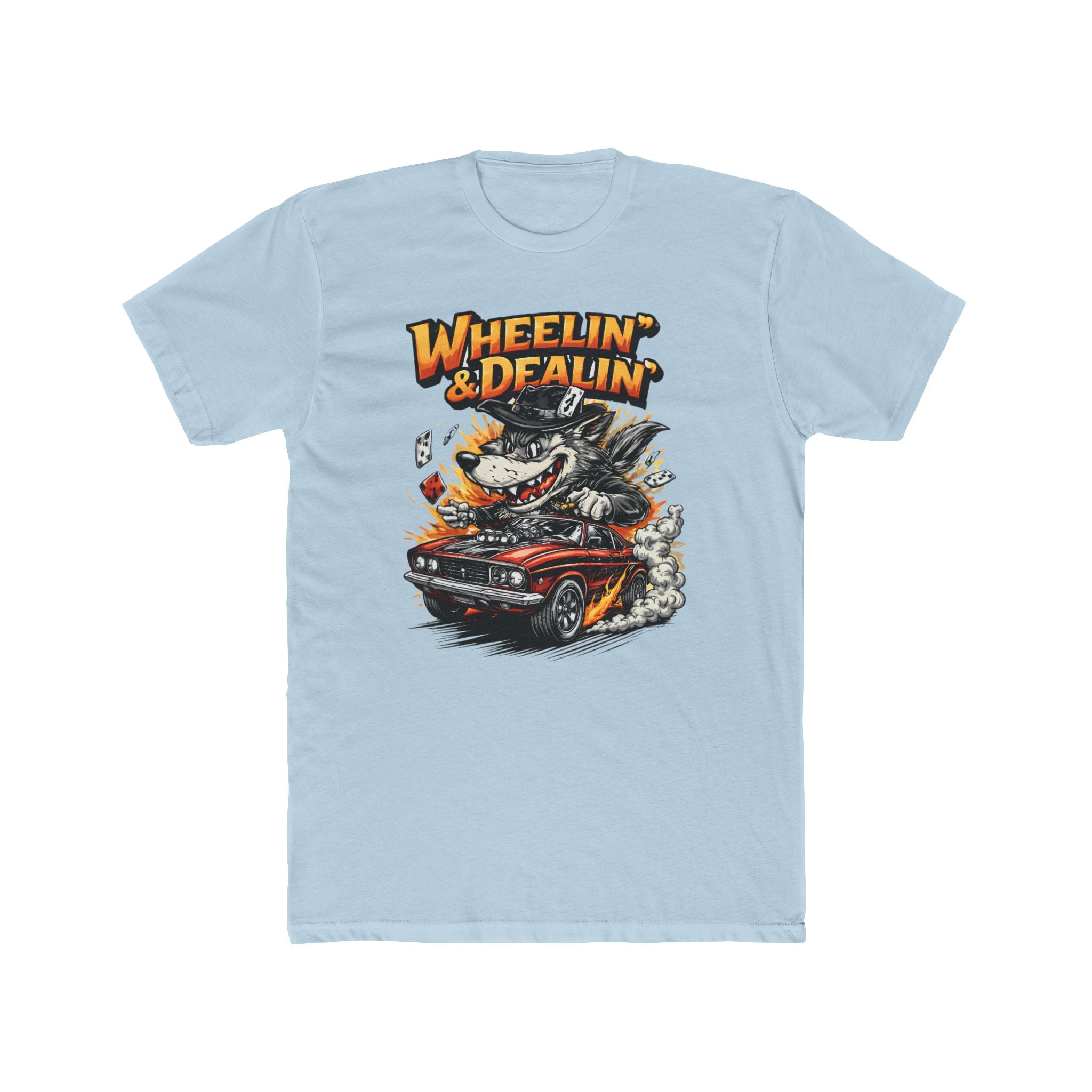 T-Shirt — "Wheelin' & Dealin'" Vintage Hot Rod Wolf Graphic Tee
