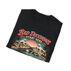 Bad Decisions Start Here Vintage Muscle Car T-Shirt — "Full Tank No Plan"