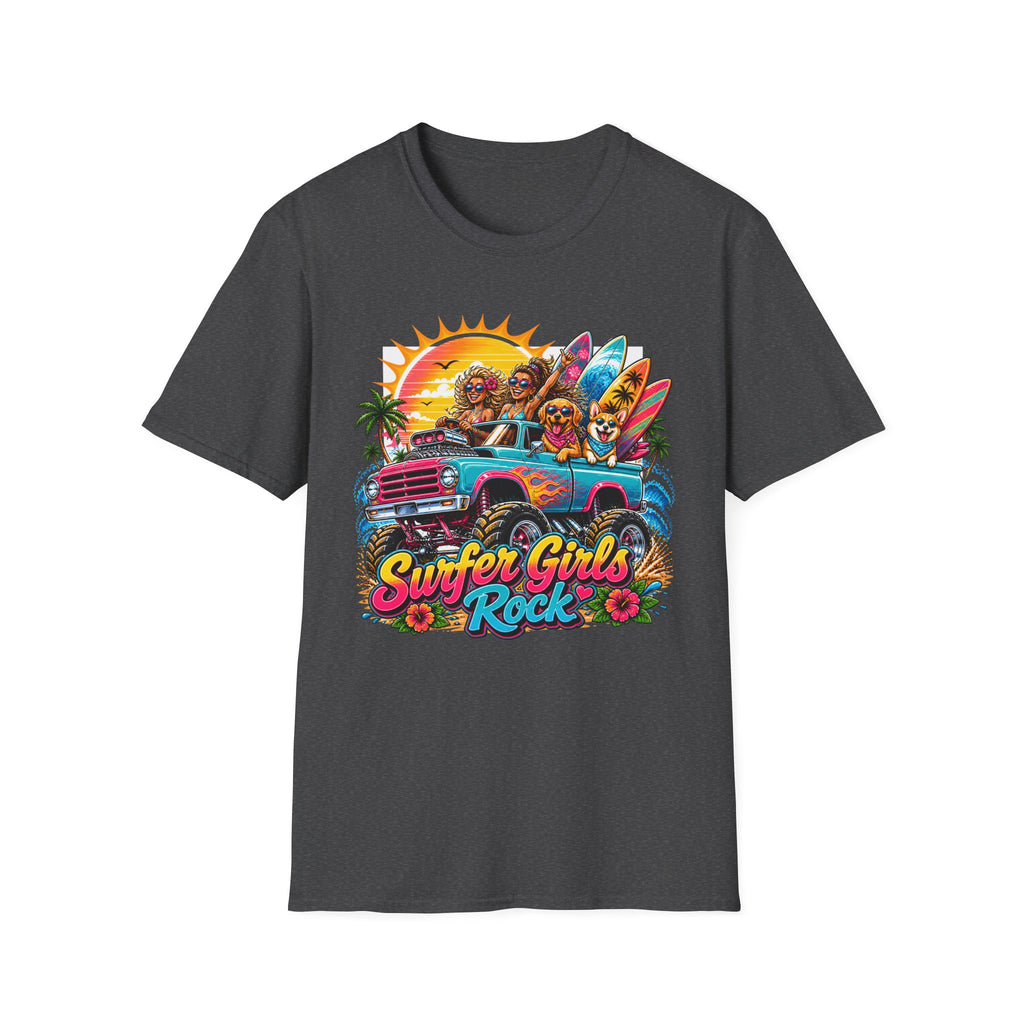 Surfer Girls Rock T-Shirt — Retro Beach Skull Surfboard Tee