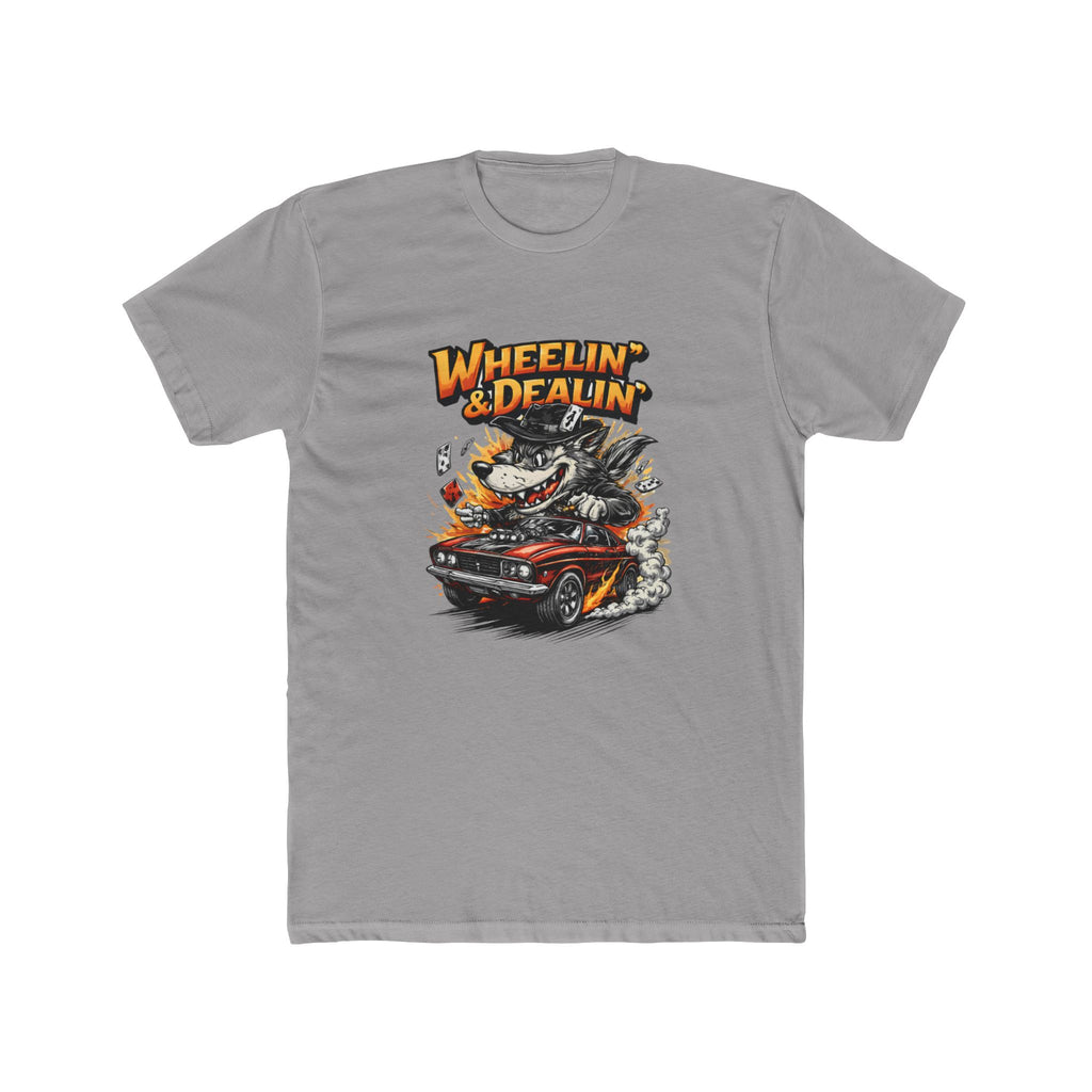 T-Shirt — "Wheelin' & Dealin'" Vintage Hot Rod Wolf Graphic Tee