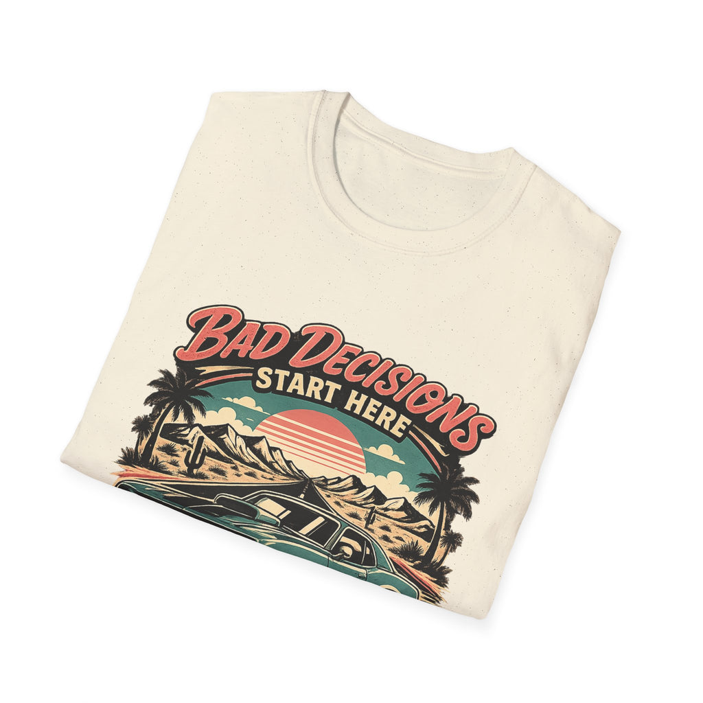 Bad Decisions Start Here Vintage Muscle Car T-Shirt — "Full Tank No Plan"