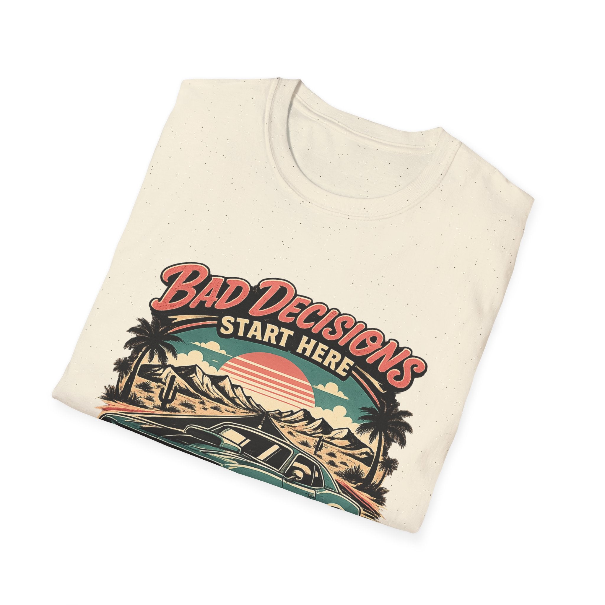 Bad Decisions Start Here Vintage Muscle Car T-Shirt — "Full Tank No Plan"
