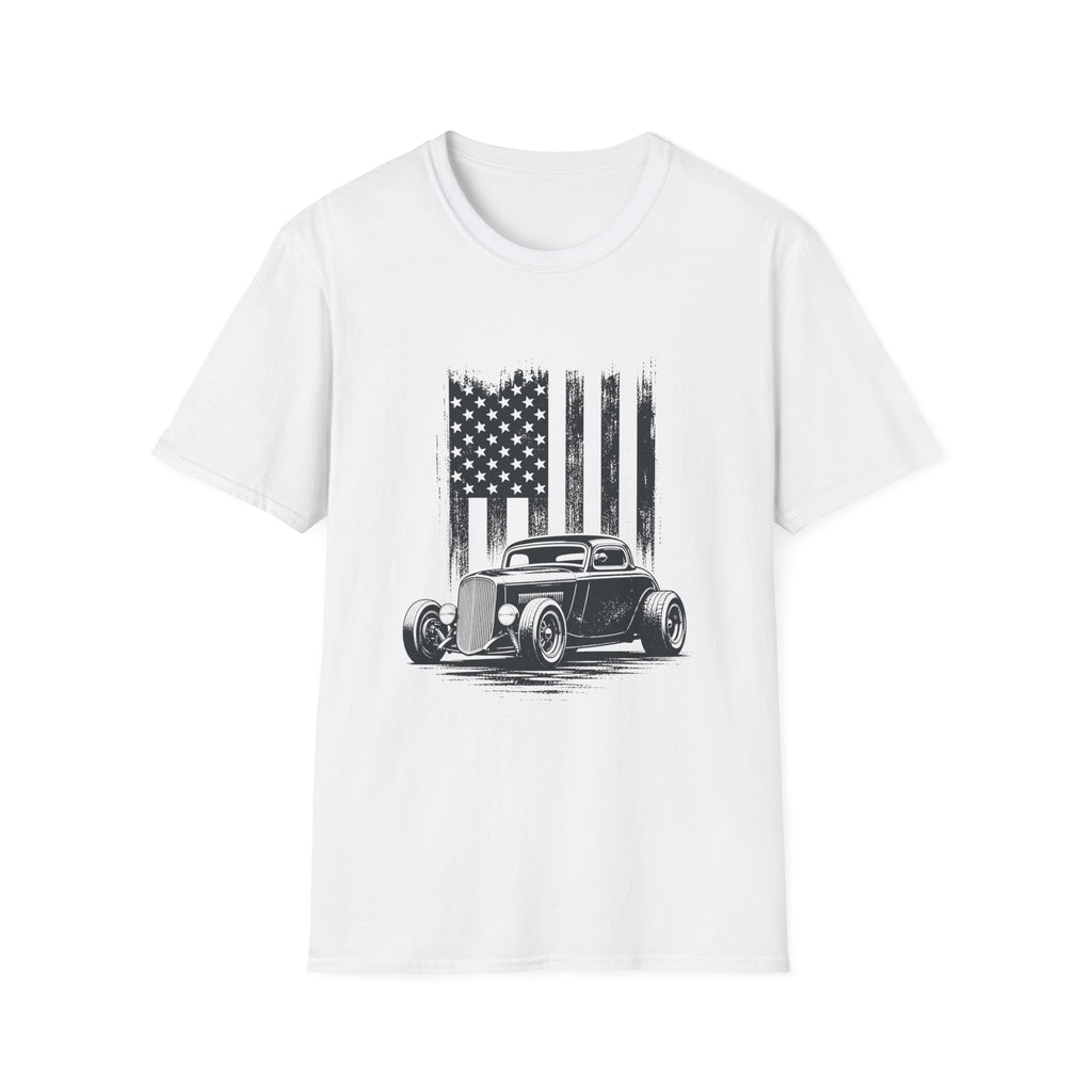 Classic Hot Rod T-Shirt with Distressed American Flag