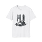 Classic Hot Rod T-Shirt with Distressed American Flag