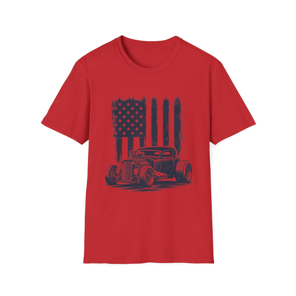 Vintage Hot Rod T-Shirt with Distressed American Flag