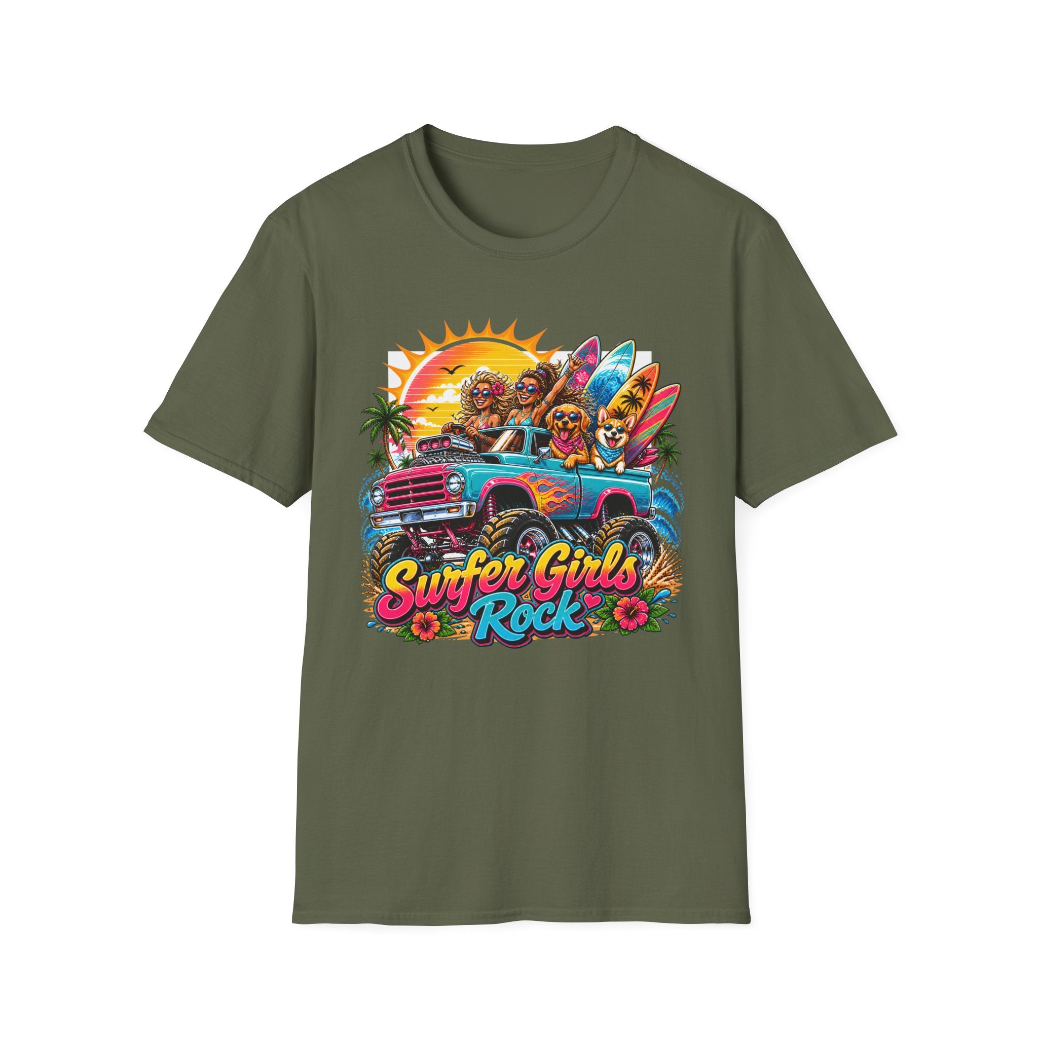 Surfer Girls Rock T-Shirt — Retro Beach Skull Surfboard Tee