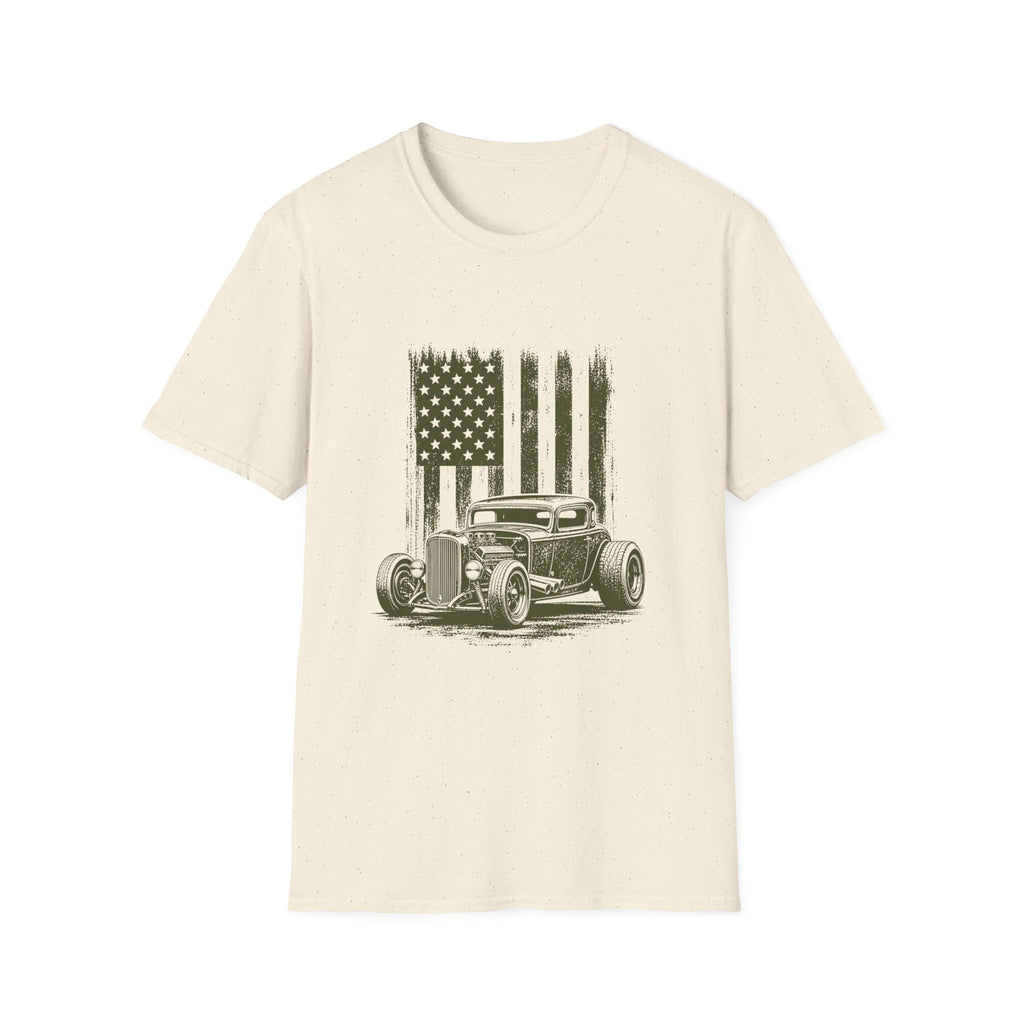 Vintage Hot Rod T‑Shirt with Distressed American Flag