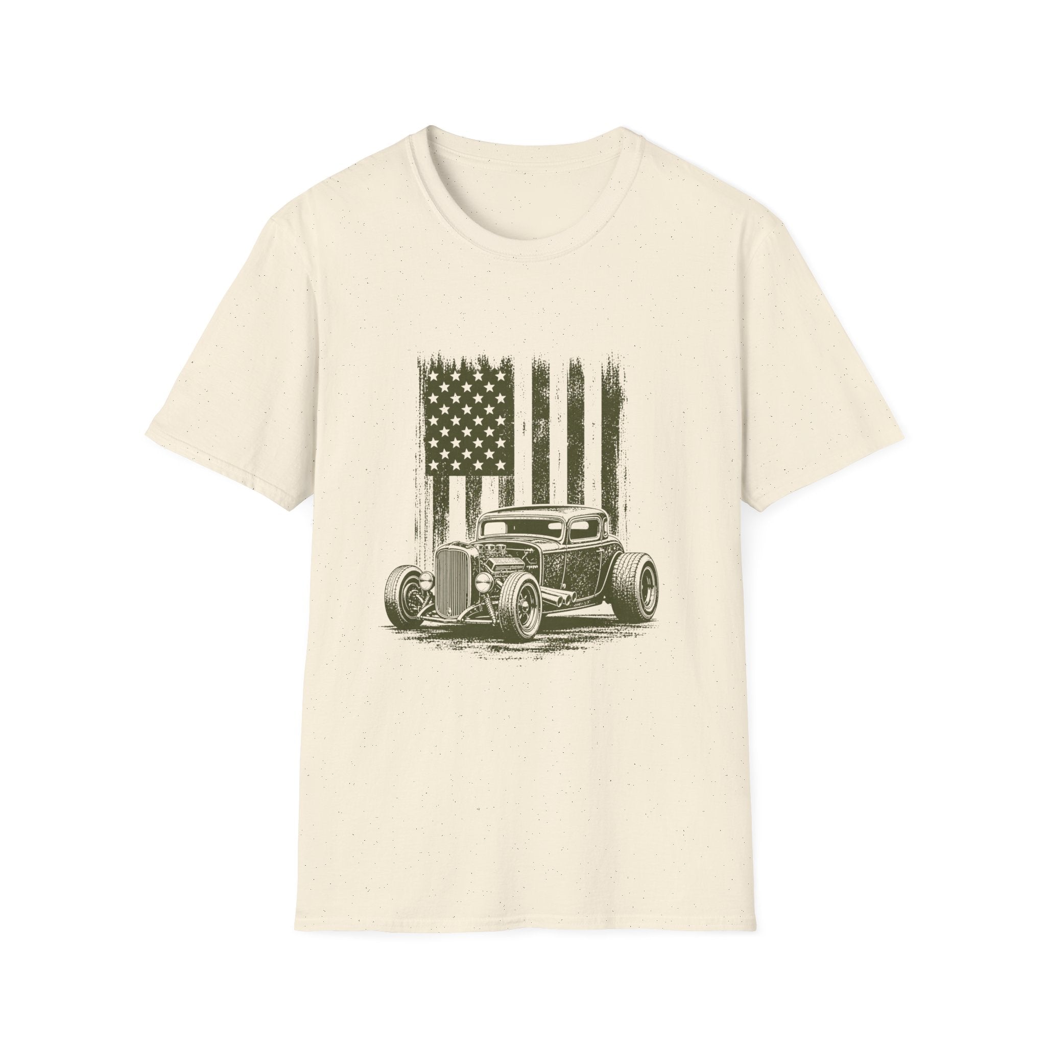 Vintage Hot Rod T‑Shirt with Distressed American Flag