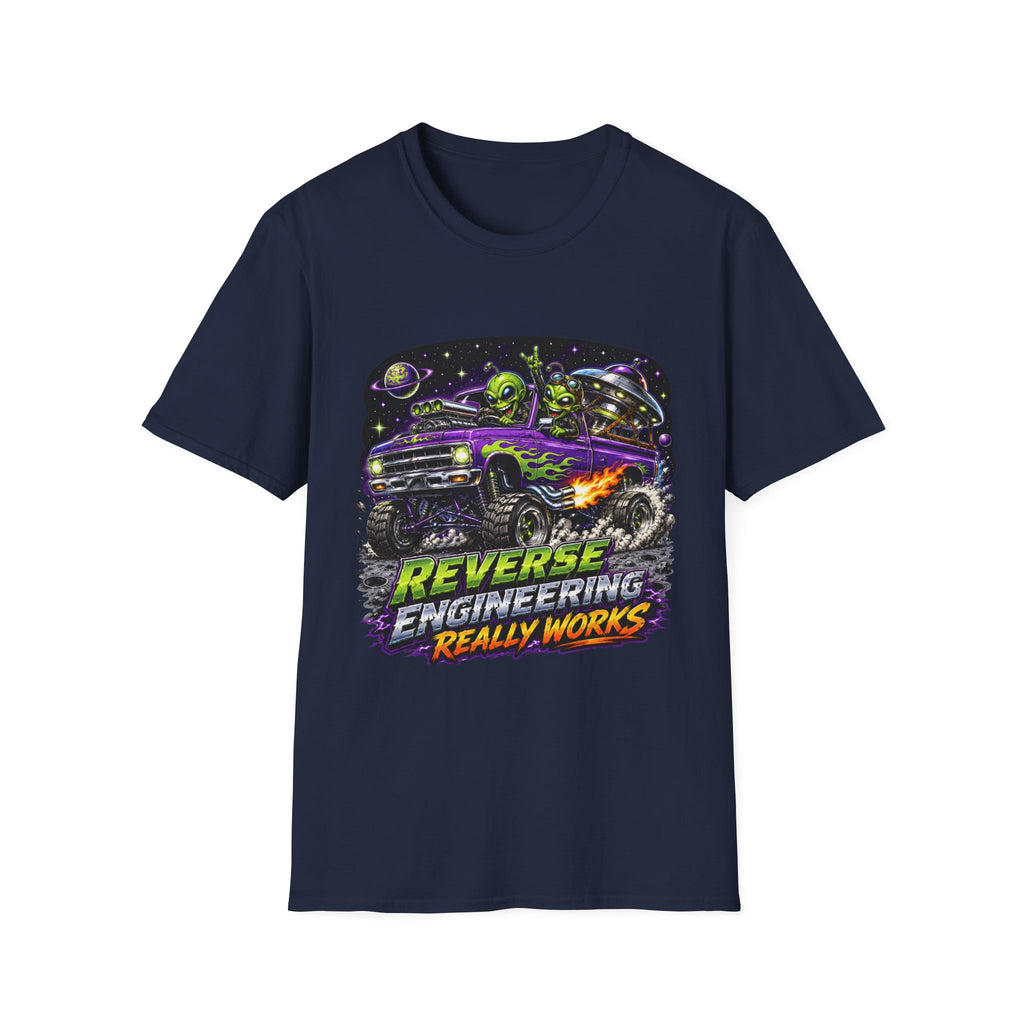 T-Shirt — "Reverse Engineering Really Works" Alien Hot Rod Graphic Tee