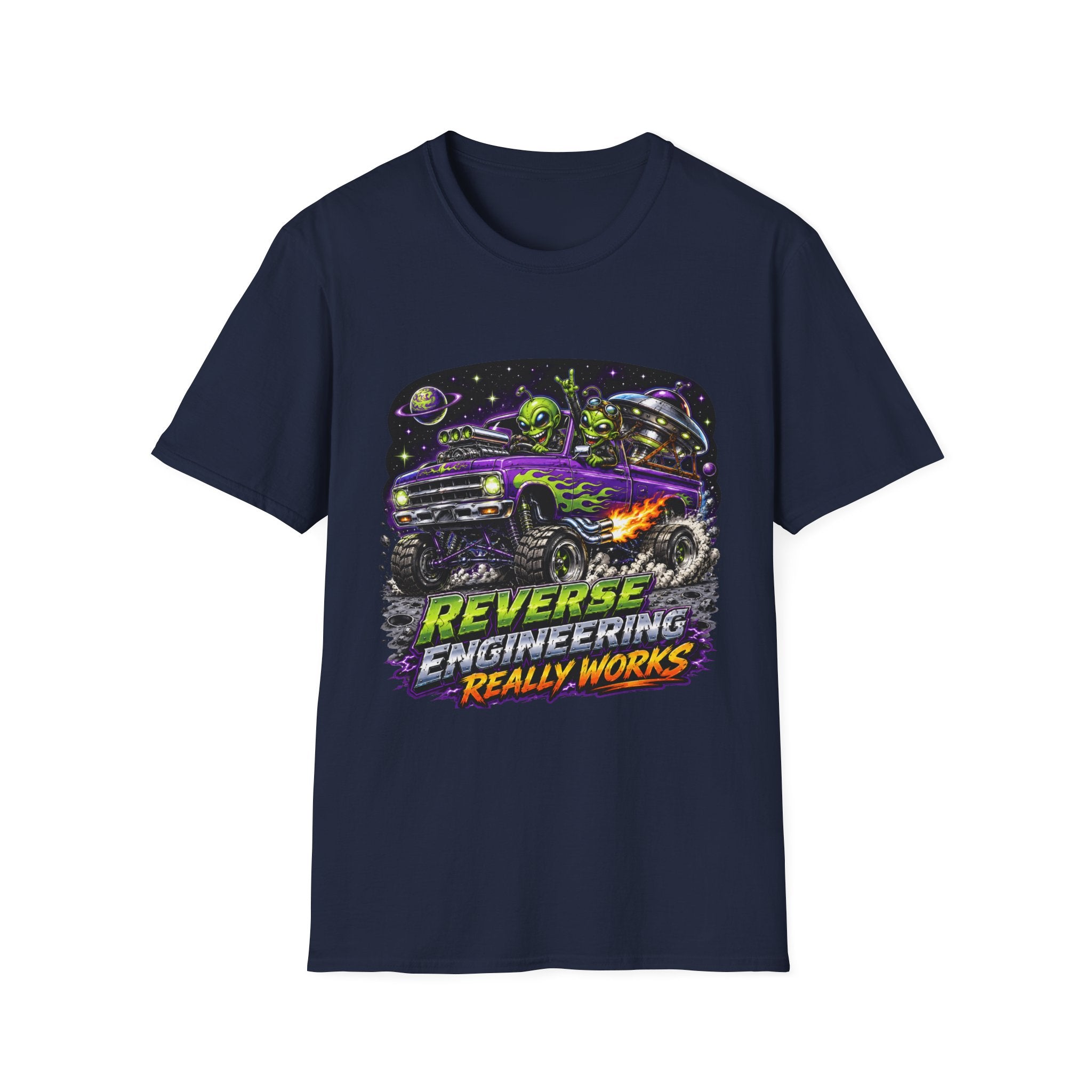 T-Shirt — "Reverse Engineering Really Works" Alien Hot Rod Graphic Tee