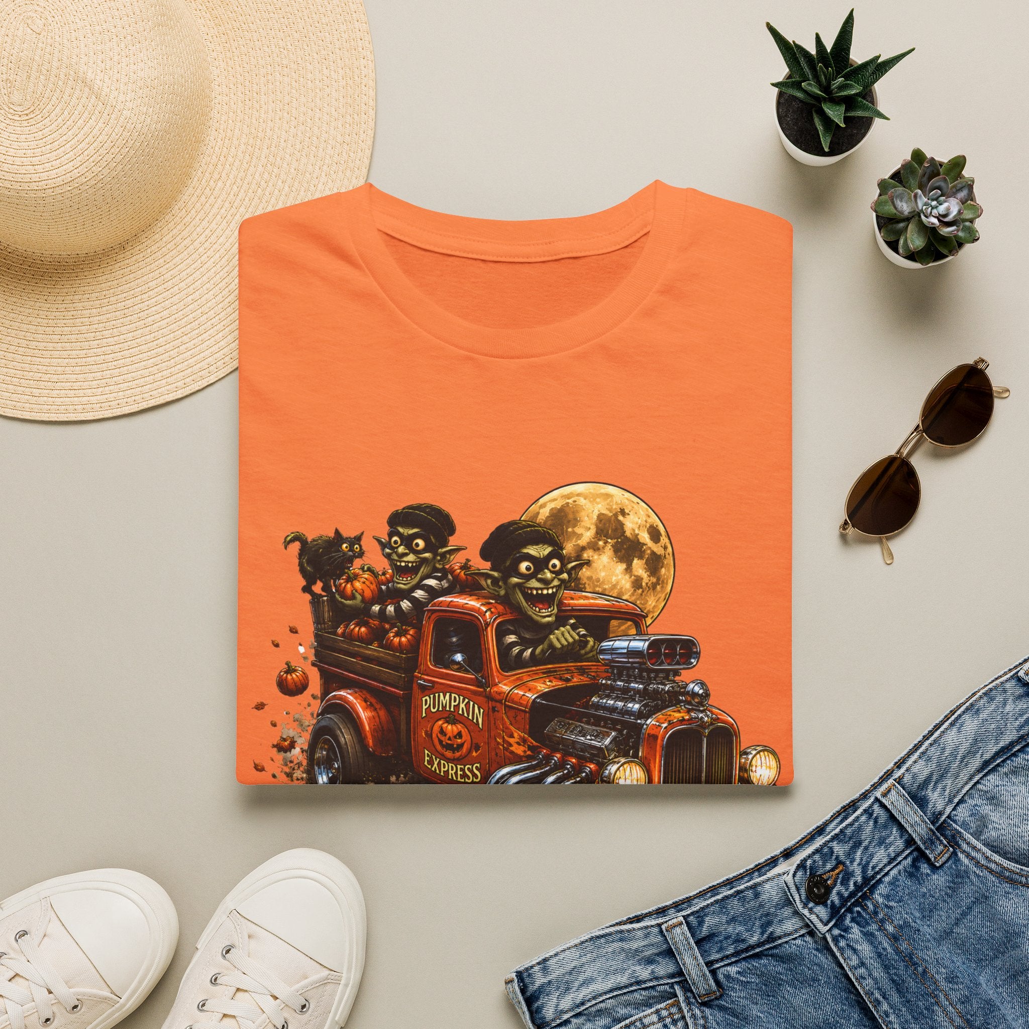 Halloween Hot Rod T‑Shirt — Vintage Monster Truck with Full Moon