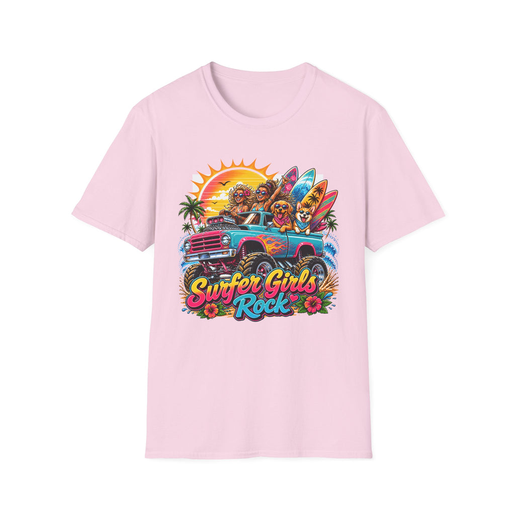 Surfer Girls Rock T-Shirt — Retro Beach Skull Surfboard Tee