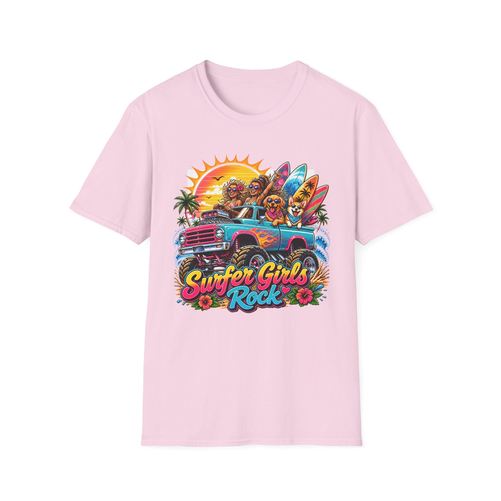 Surfer Girls Rock T-Shirt — Retro Beach Skull Surfboard Tee