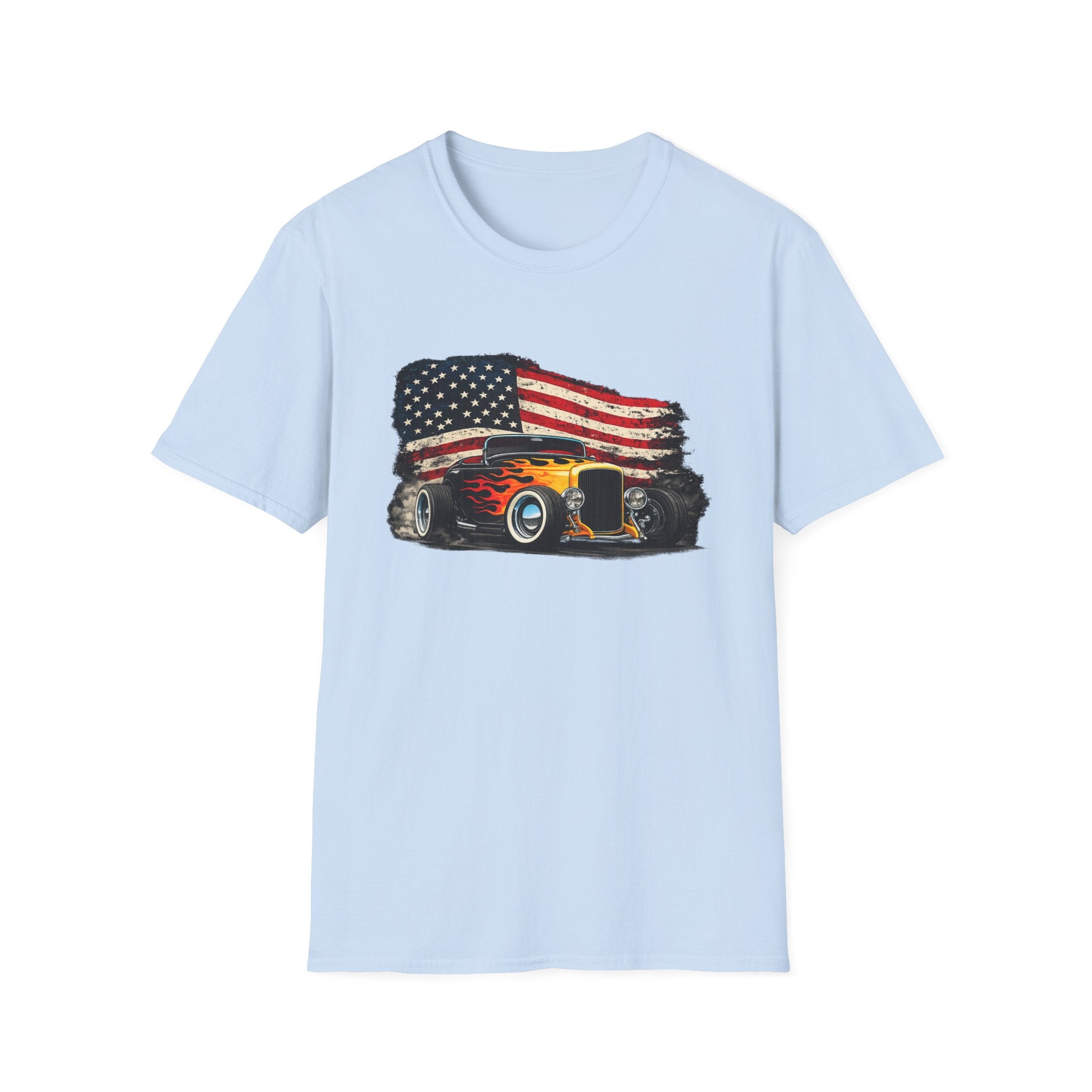 American Hot Rod T-Shirt – Vintage Flag Car Graphic