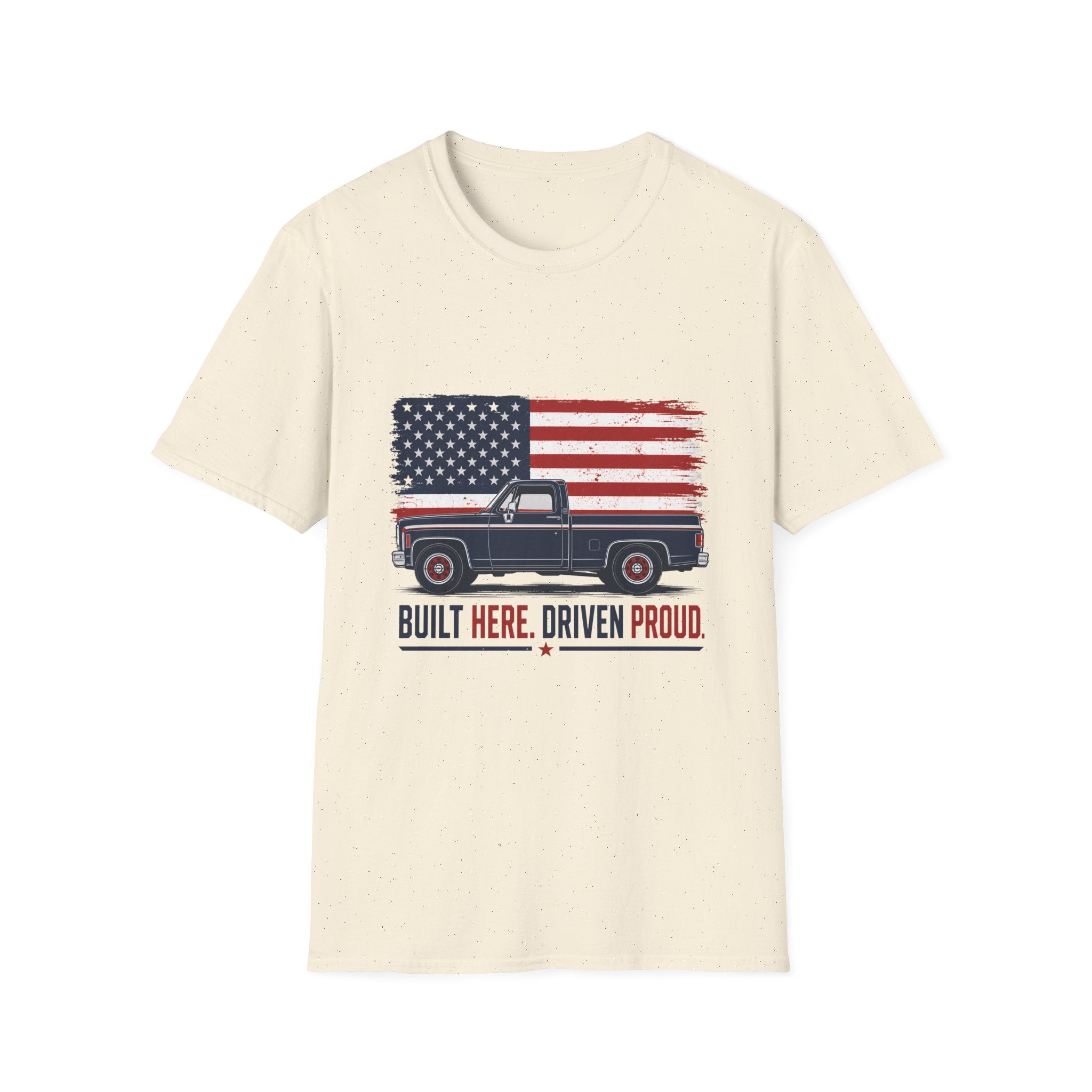 Built Here, Driven Proud Truck T-Shirt — American Flag Vintage Pickup Tee