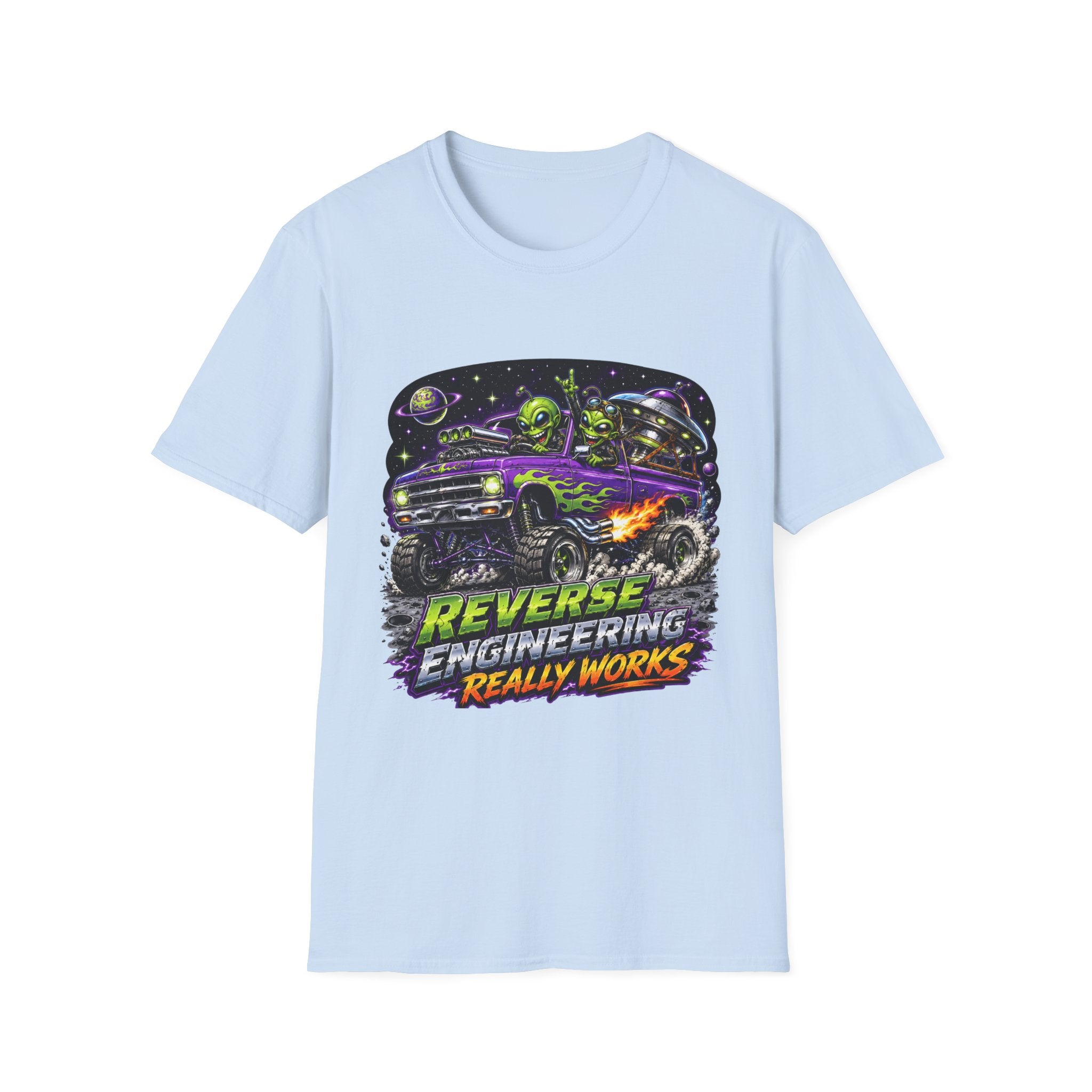 T-Shirt — "Reverse Engineering Really Works" Alien Hot Rod Graphic Tee