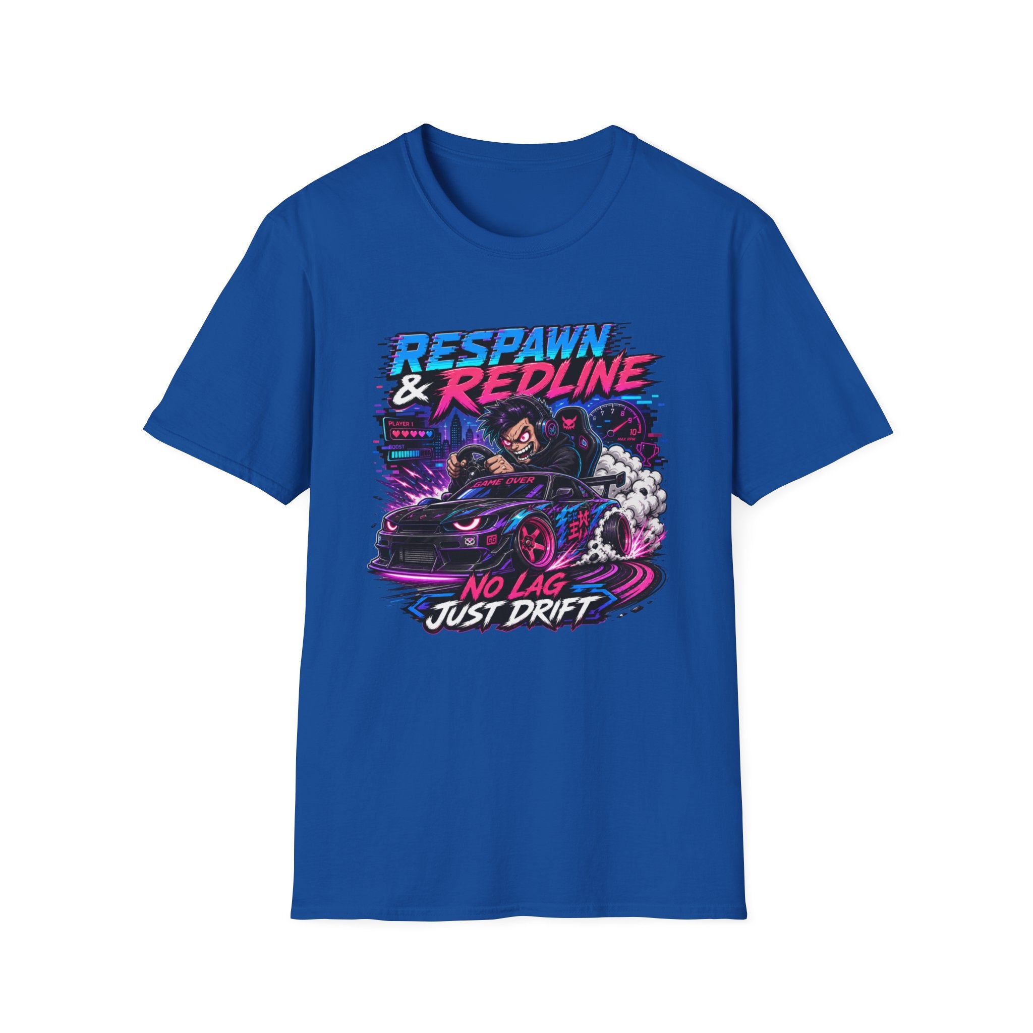 T-Shirt — "Respawn & Redline: No Lag Just Drift" Retro Gaming Drift Car Tee