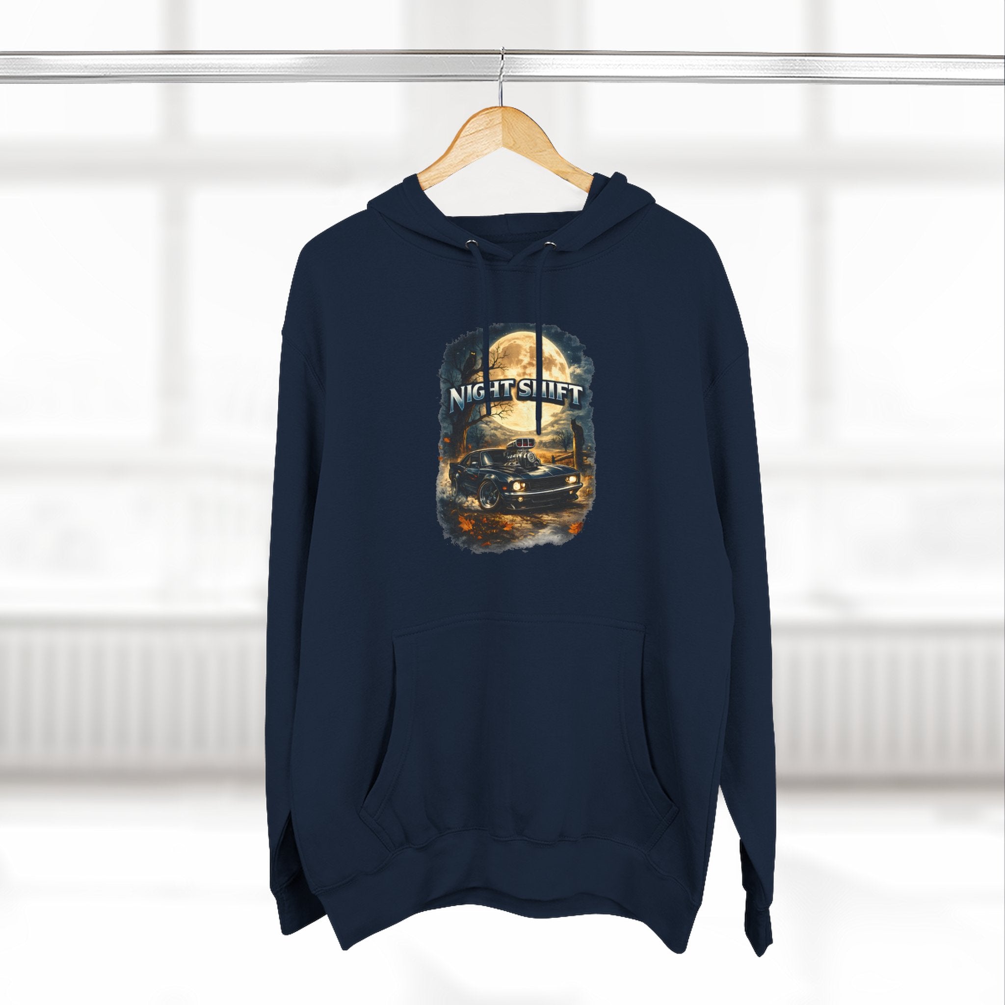 Night Drive Graphic Hoodie — 'Night Shift' Vintage Car Fleece Pullover