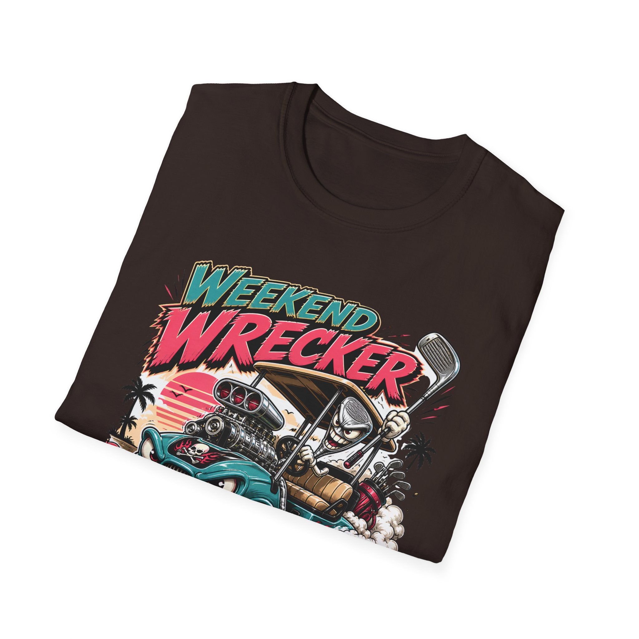 Weekend Wrecker Golf Cart T-Shirt — Retro Tropical Driving Club Tee