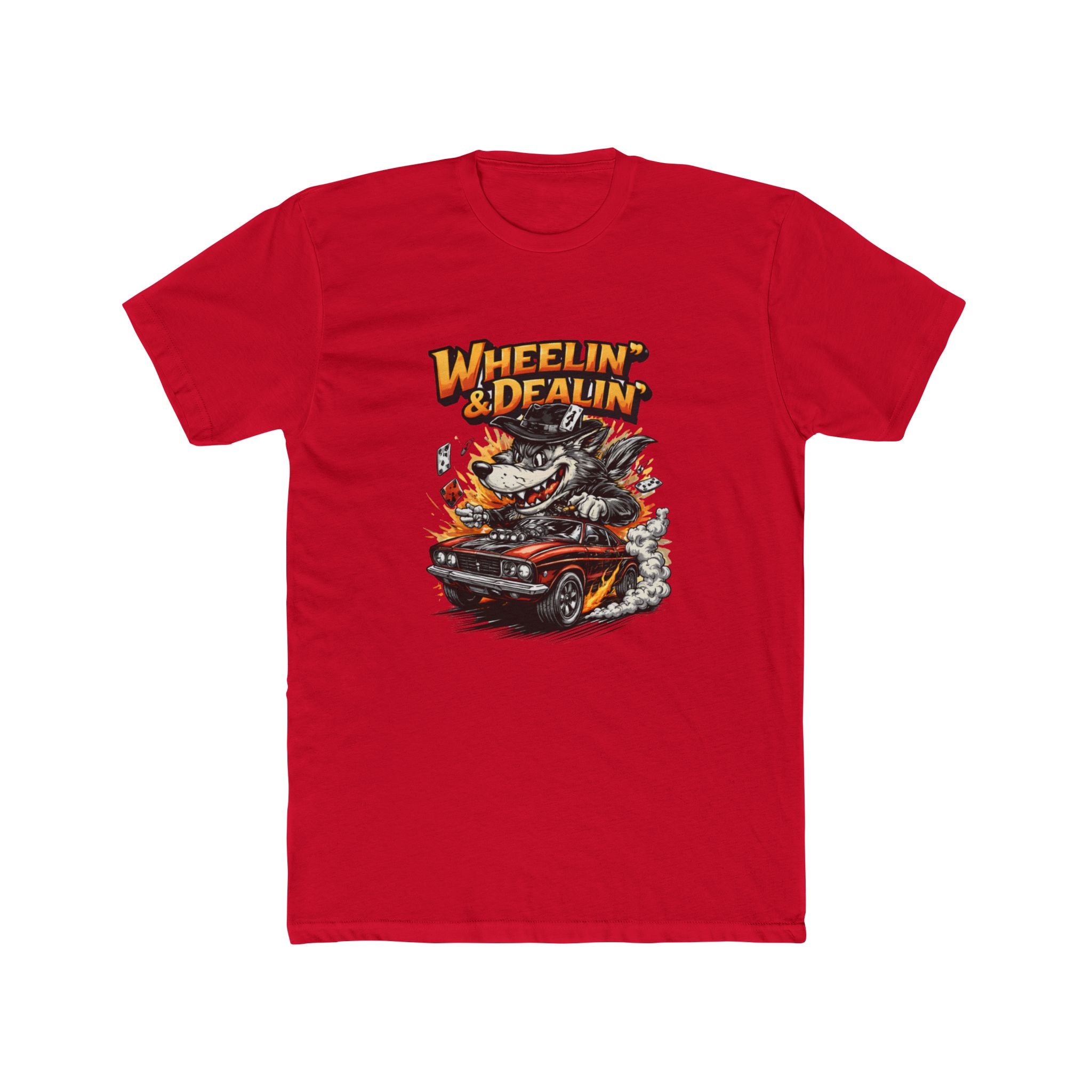 T-Shirt — "Wheelin' & Dealin'" Vintage Hot Rod Wolf Graphic Tee