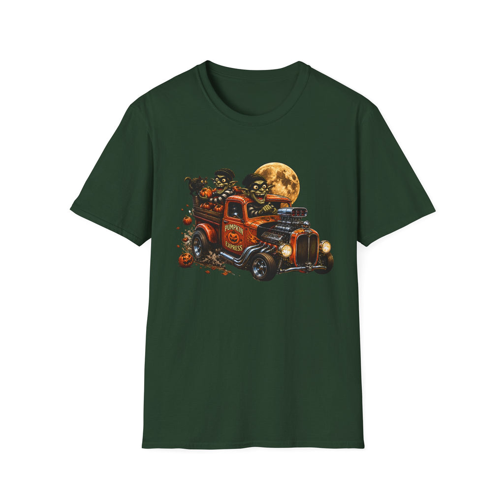 Halloween Hot Rod T‑Shirt — Vintage Monster Truck with Full Moon
