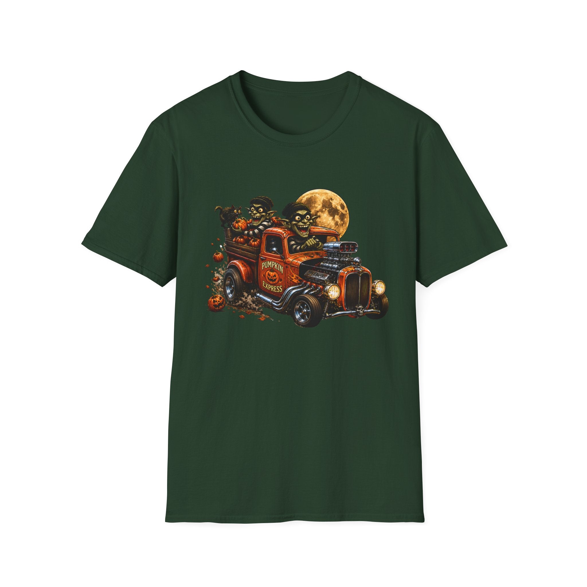 Halloween Hot Rod T‑Shirt — Vintage Monster Truck with Full Moon
