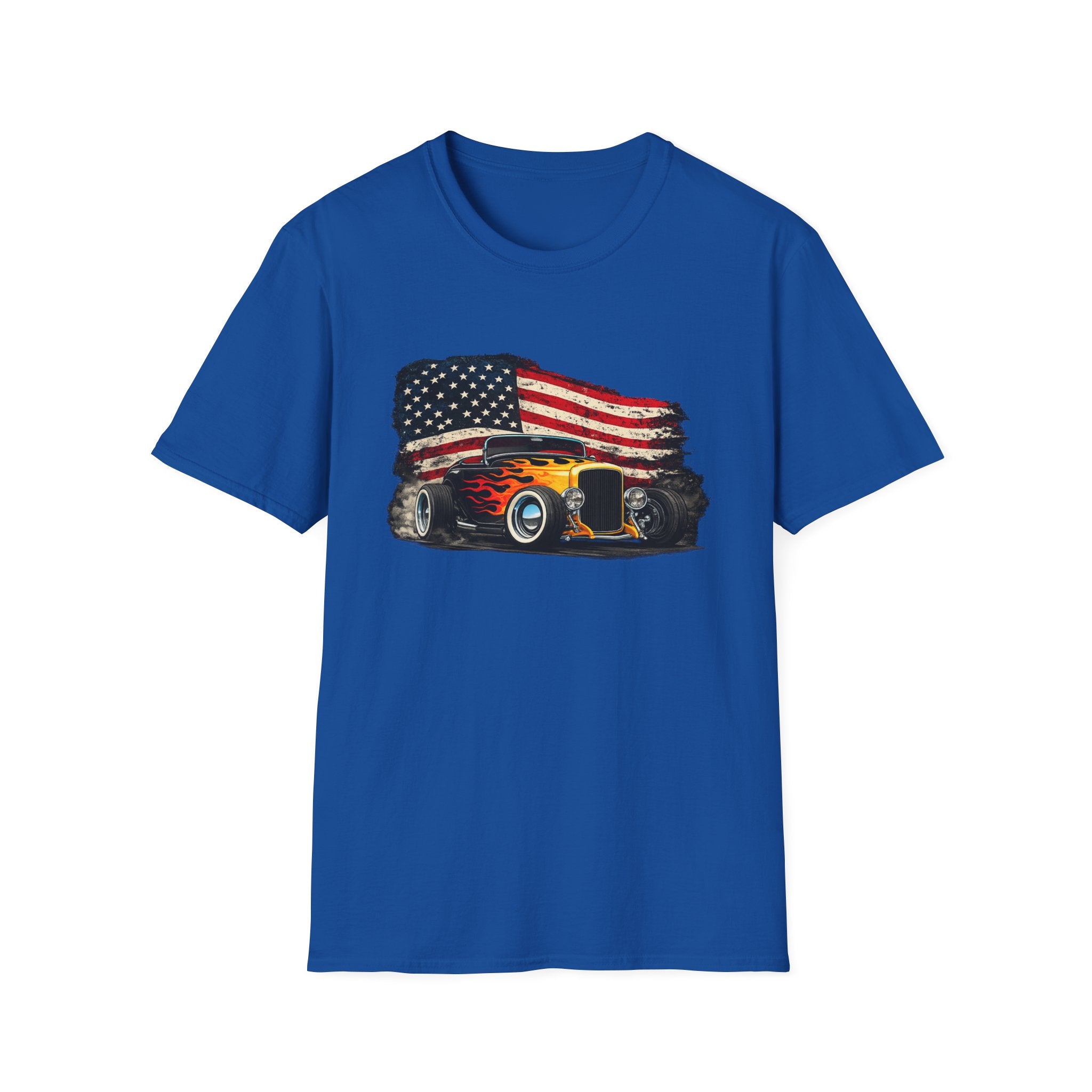 American Hot Rod T-Shirt – Vintage Flag Car Graphic