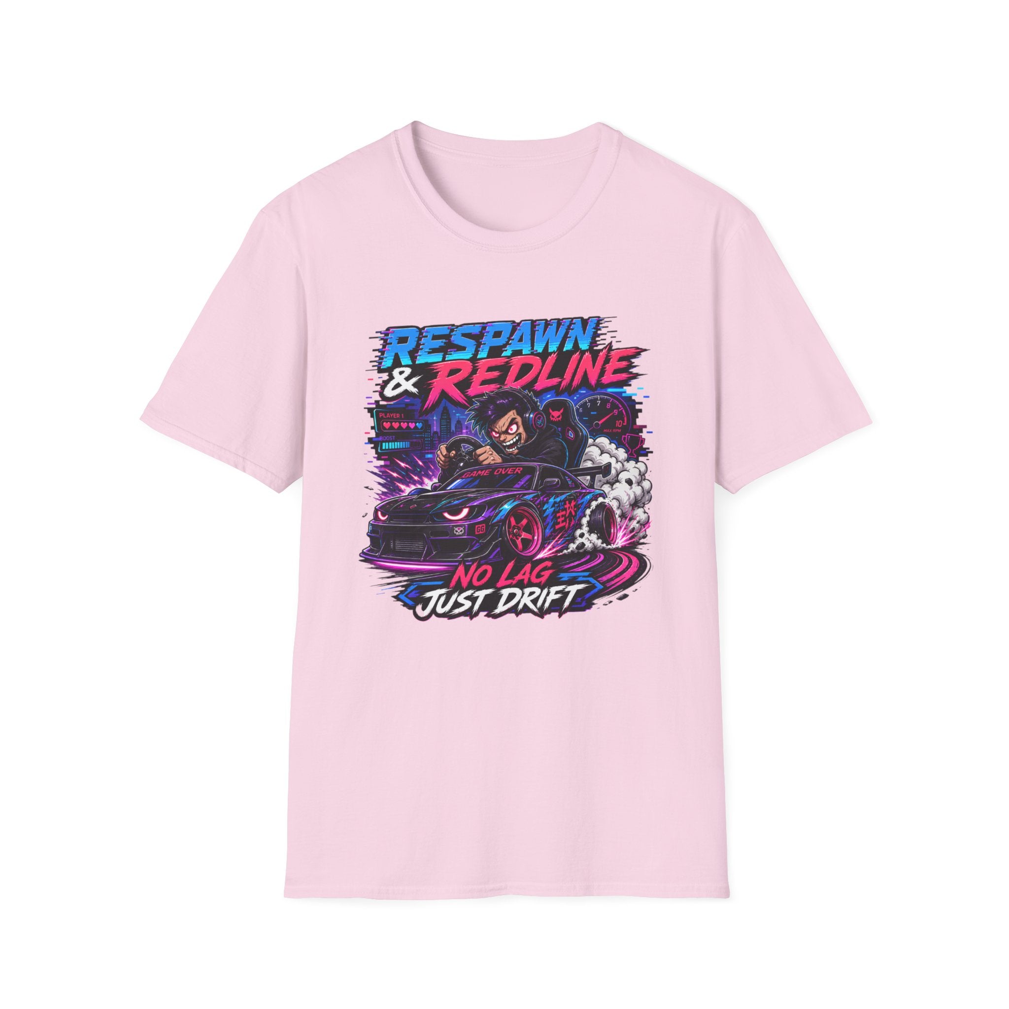 T-Shirt — "Respawn & Redline: No Lag Just Drift" Retro Gaming Drift Car Tee