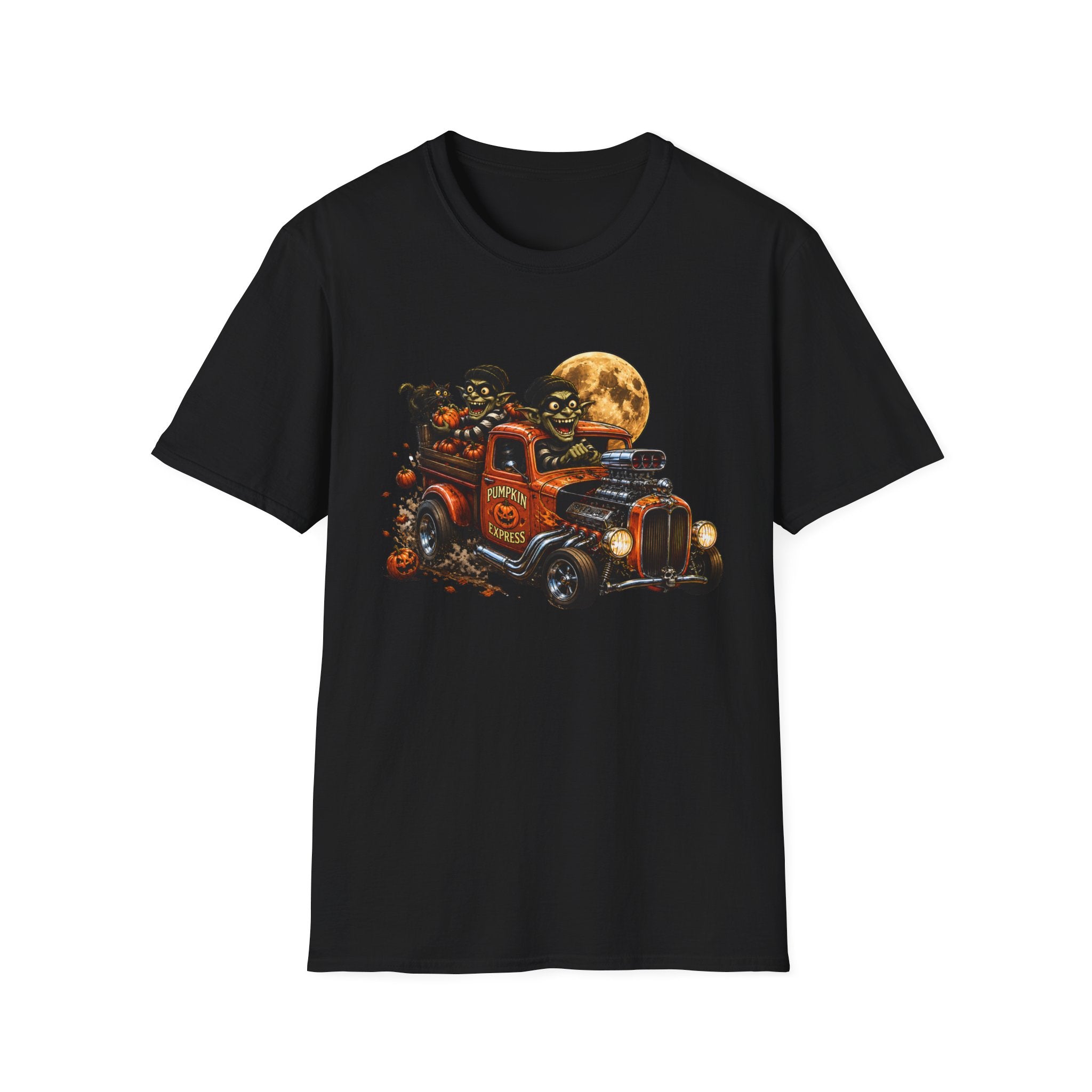 Halloween Hot Rod T‑Shirt — Vintage Monster Truck with Full Moon