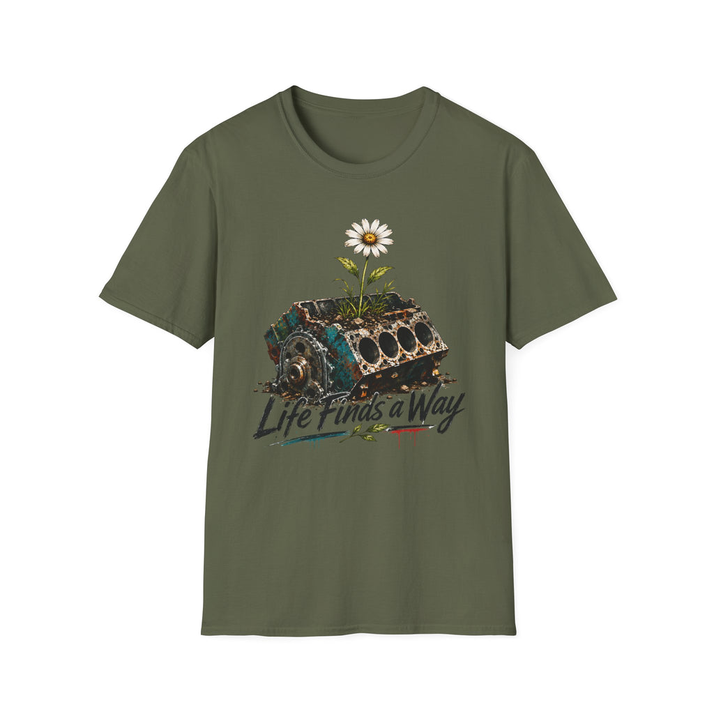 T-Shirt — 'Life Finds a Way' Daisy Rising from Rust Graphic Tee