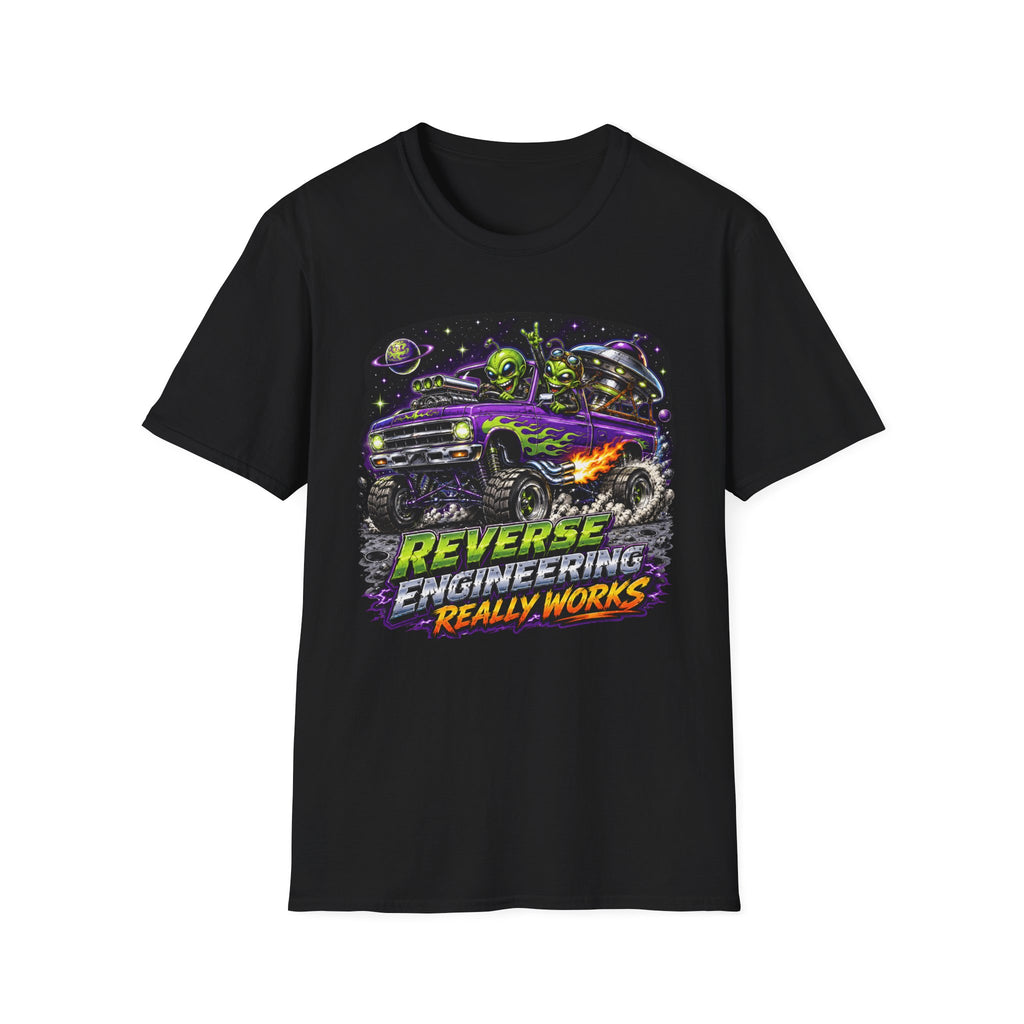 T-Shirt — "Reverse Engineering Really Works" Alien Hot Rod Graphic Tee