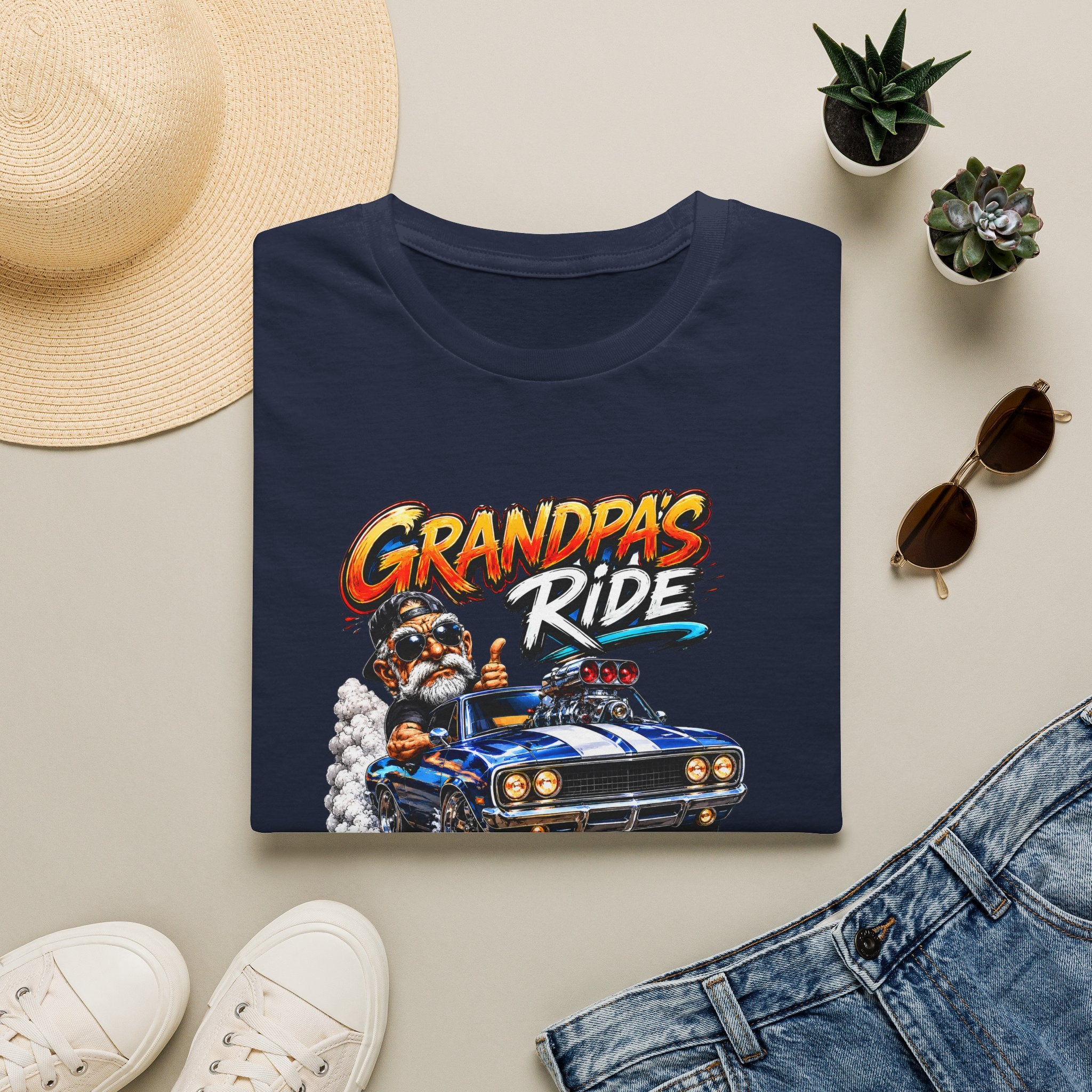 Grandpa's Ride T-Shirt — Vintage Muscle Car & Dog Graphic Gift