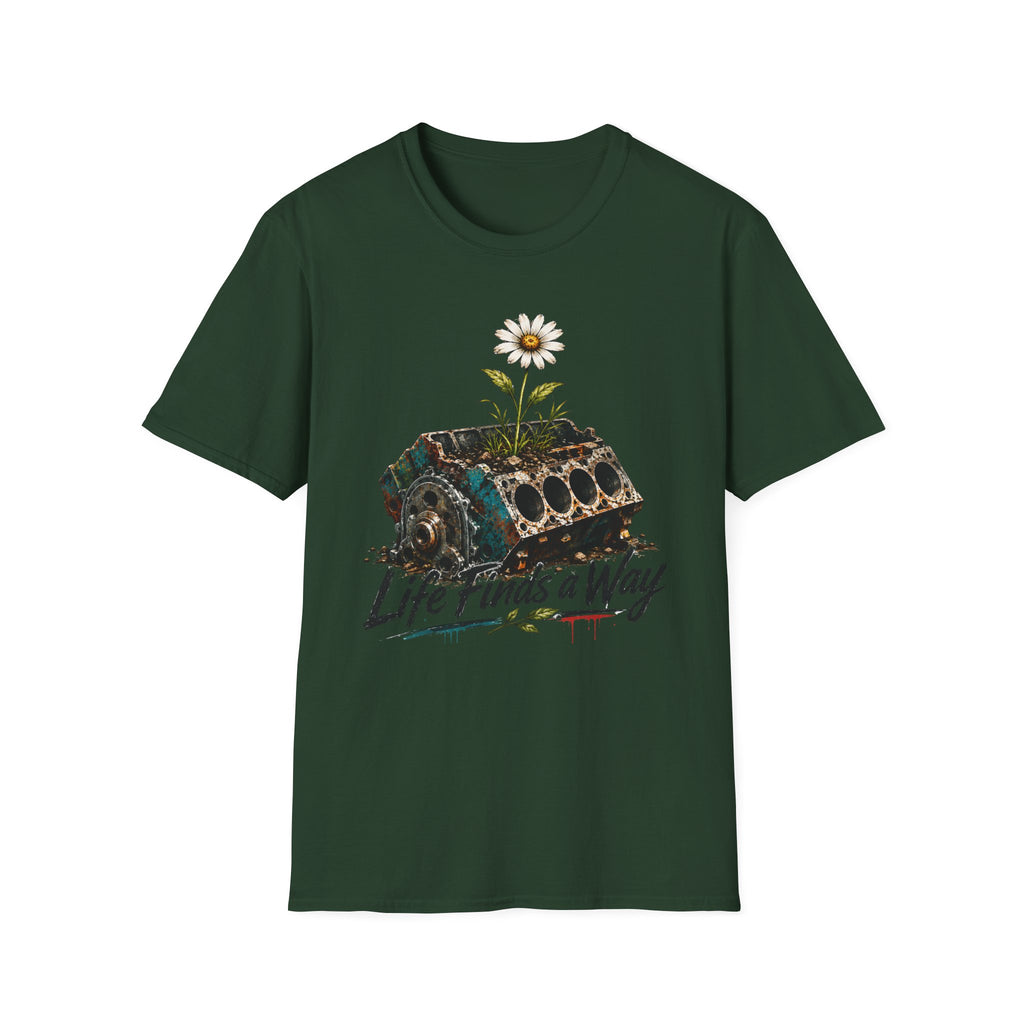 T-Shirt — 'Life Finds a Way' Daisy Rising from Rust Graphic Tee