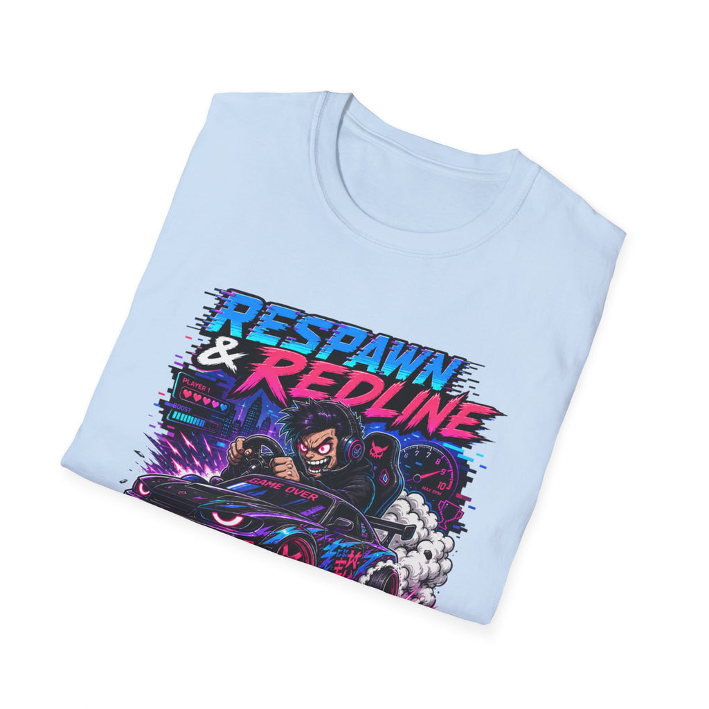 T-Shirt — "Respawn & Redline: No Lag Just Drift" Retro Gaming Drift Car Tee