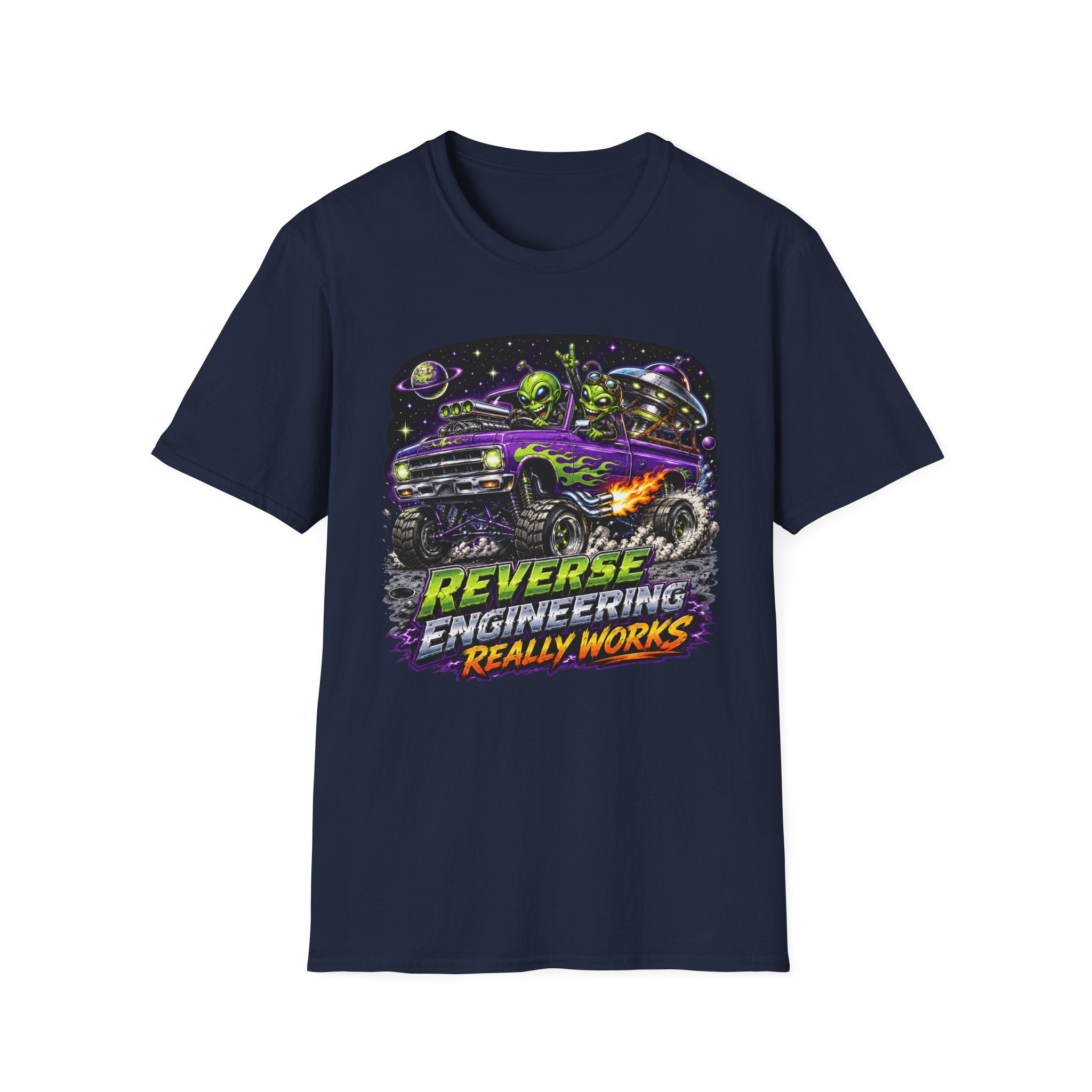 T-Shirt — "Reverse Engineering Really Works" Alien Hot Rod Graphic Tee
