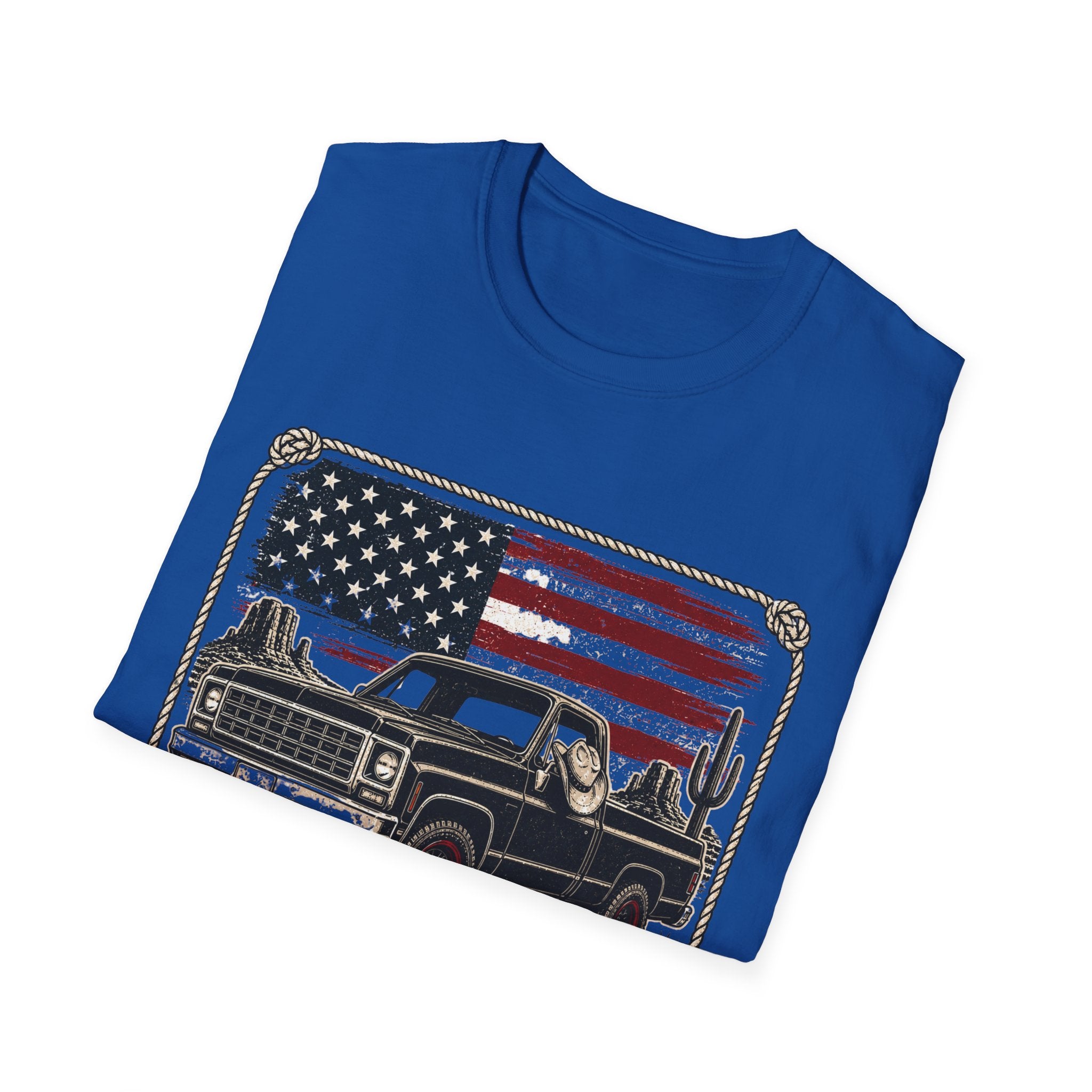 Made in America Truck T-Shirt — "Made in America. Built for the Land." Patriotic Vintage Pickup Tee