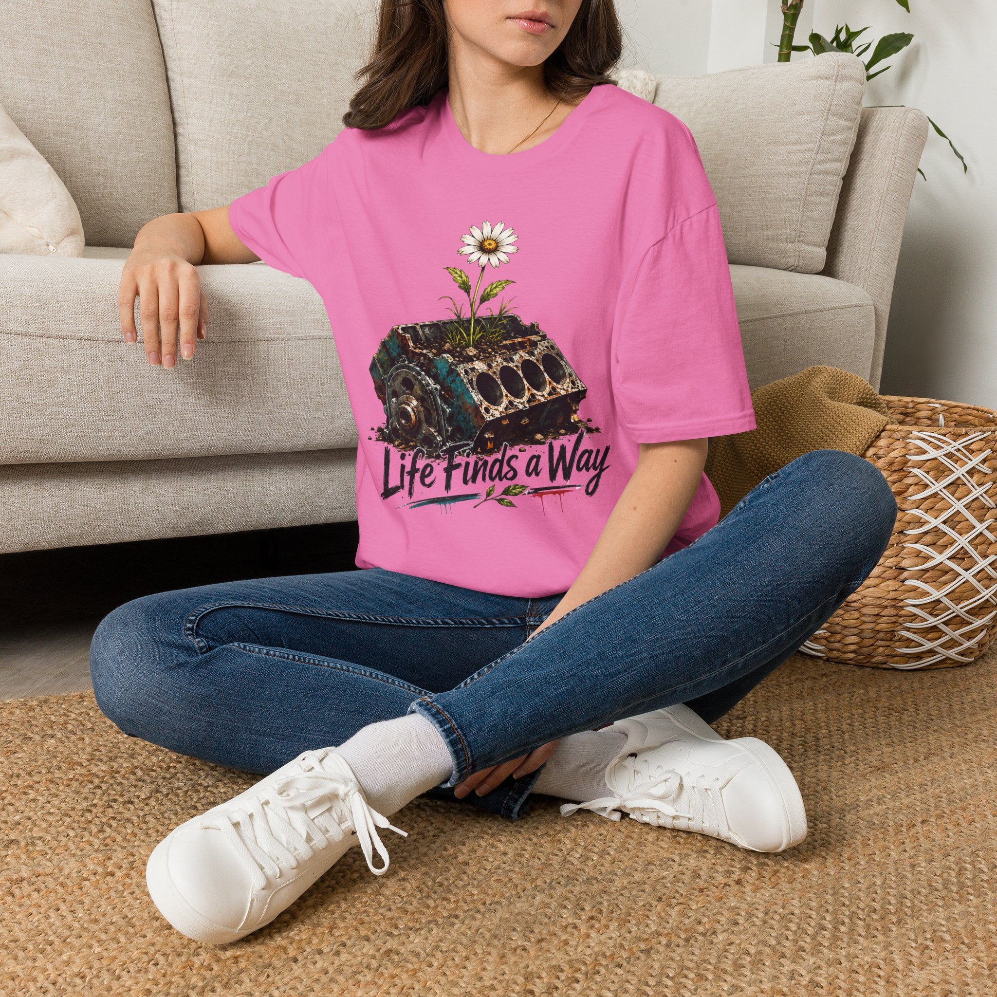 T-Shirt — 'Life Finds a Way' Daisy Rising from Rust Graphic Tee