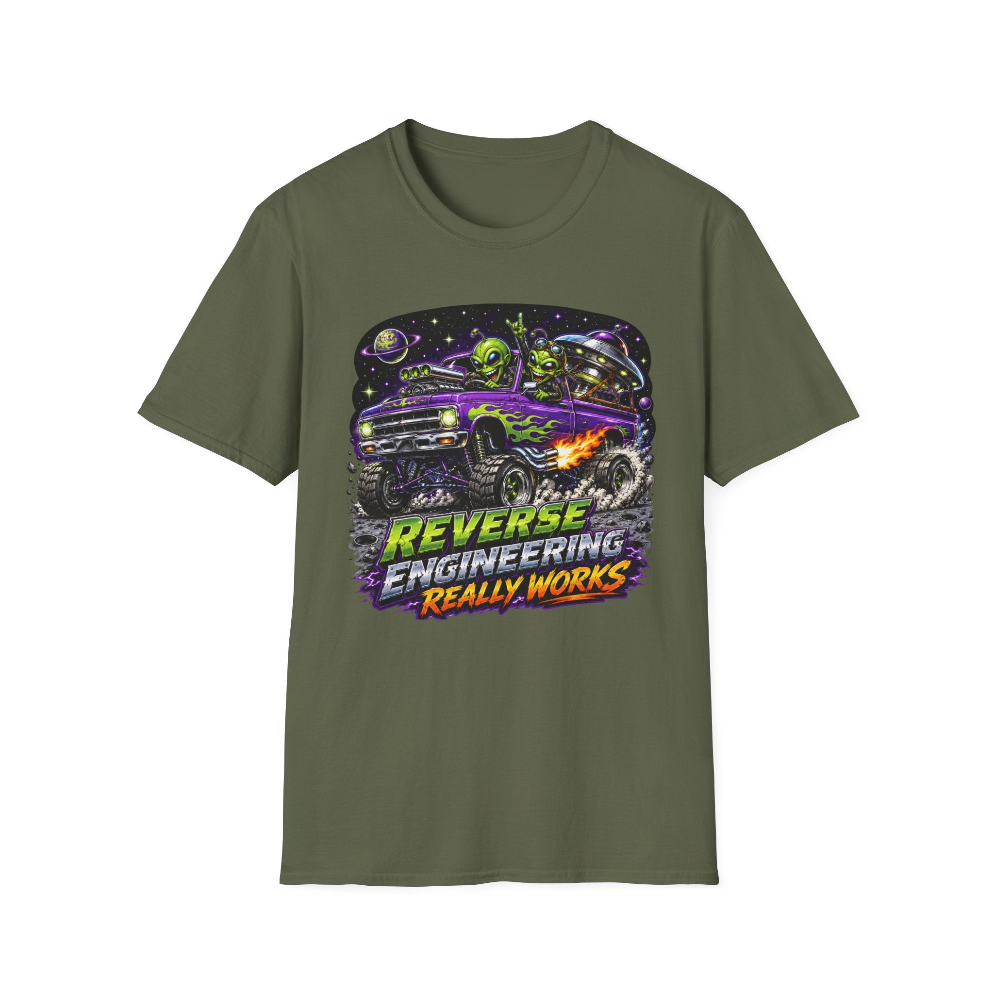 T-Shirt — "Reverse Engineering Really Works" Alien Hot Rod Graphic Tee