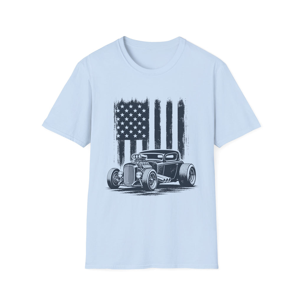 Vintage Hot Rod T-Shirt with Distressed American Flag