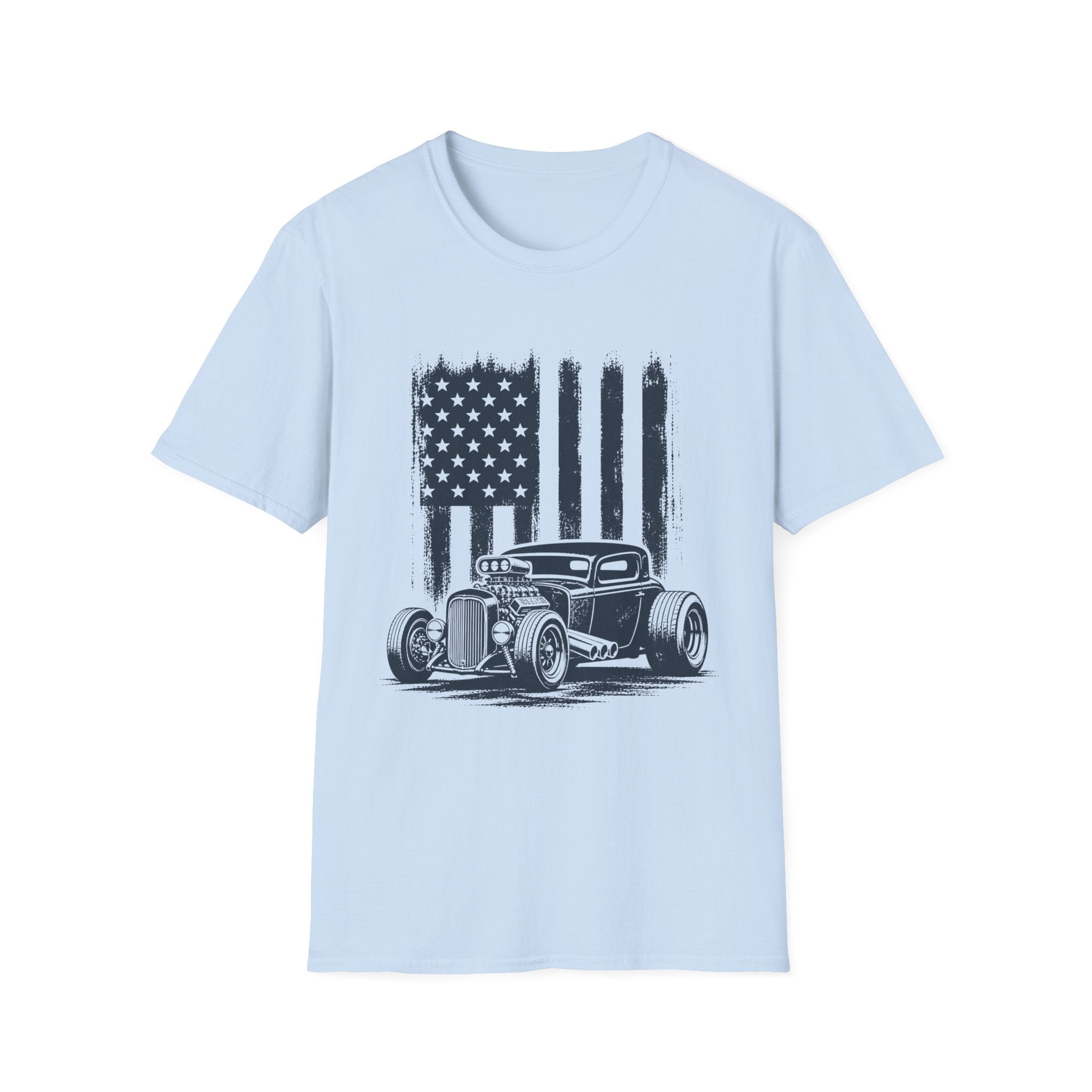 Vintage Hot Rod T-Shirt with Distressed American Flag