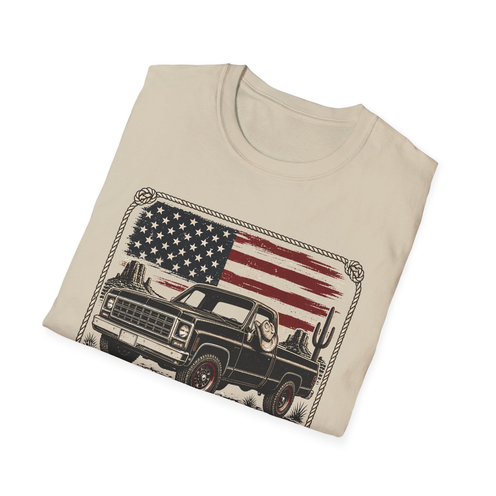 Made in America Truck T-Shirt — "Made in America. Built for the Land." Patriotic Vintage Pickup Tee