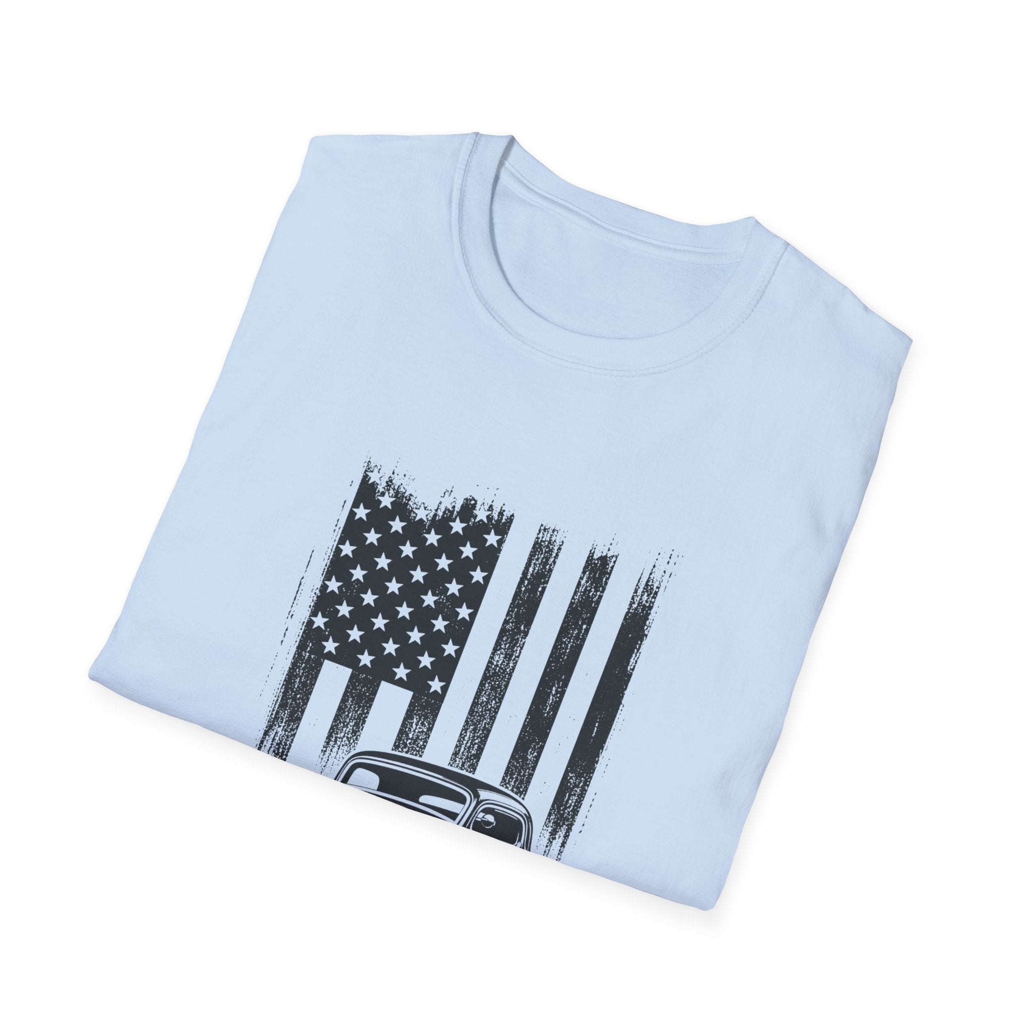 Classic Hot Rod T-Shirt with Distressed American Flag