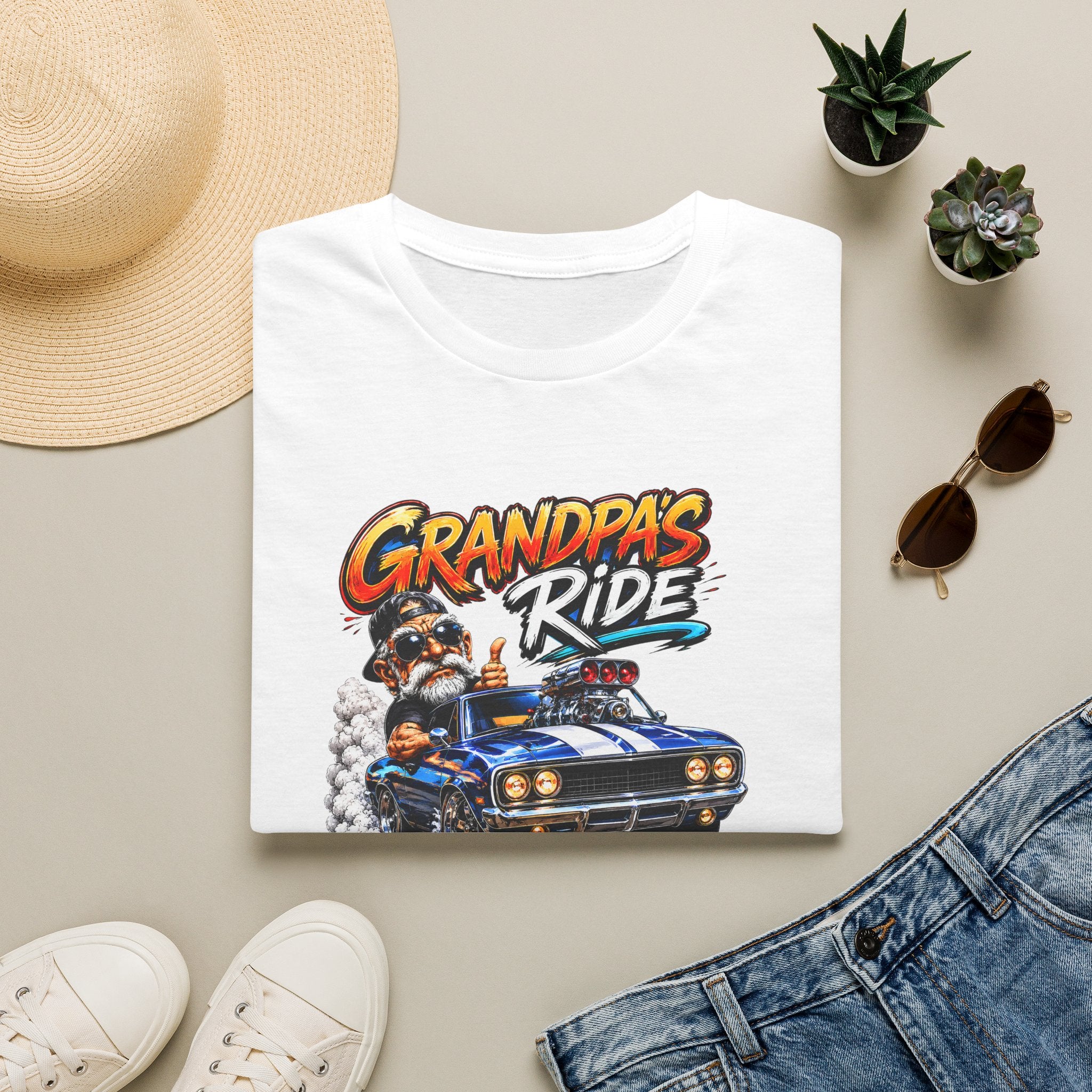 Grandpa's Ride T-Shirt — Vintage Muscle Car & Dog Graphic Gift