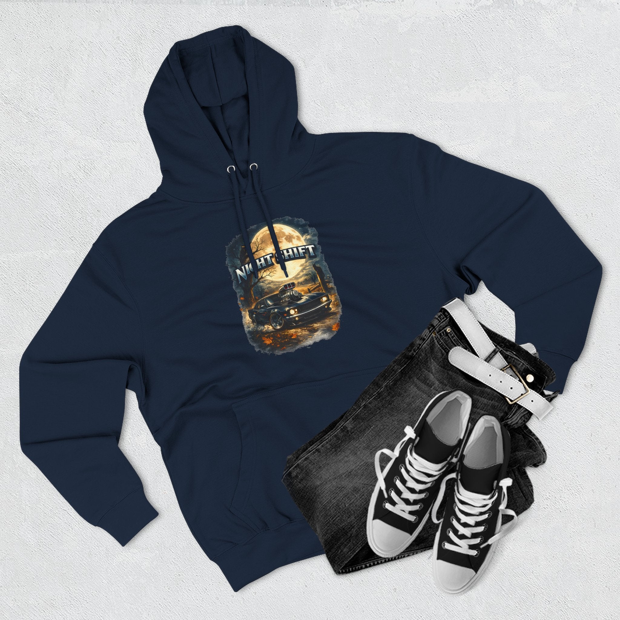 Night Drive Graphic Hoodie — 'Night Shift' Vintage Car Fleece Pullover