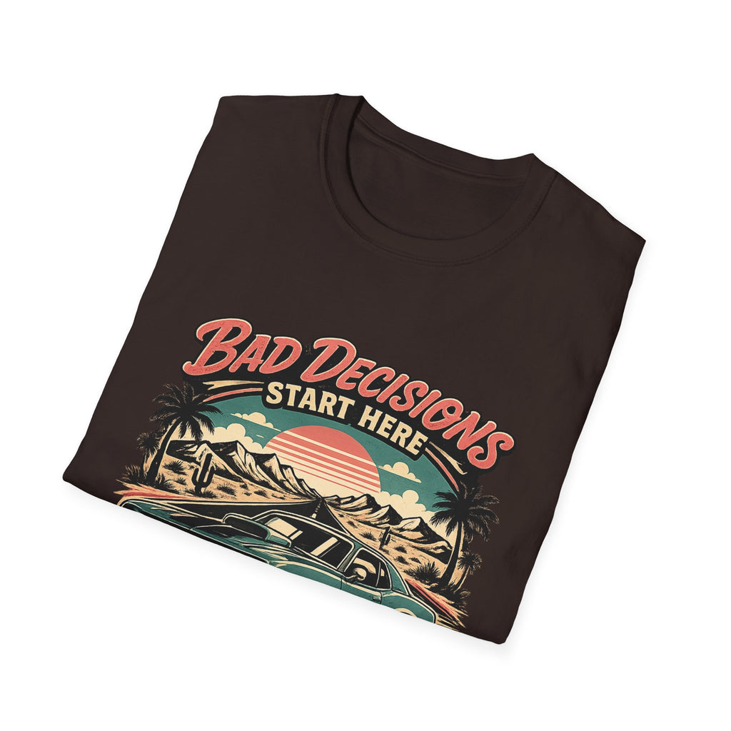 Bad Decisions Start Here Vintage Muscle Car T-Shirt — "Full Tank No Plan"