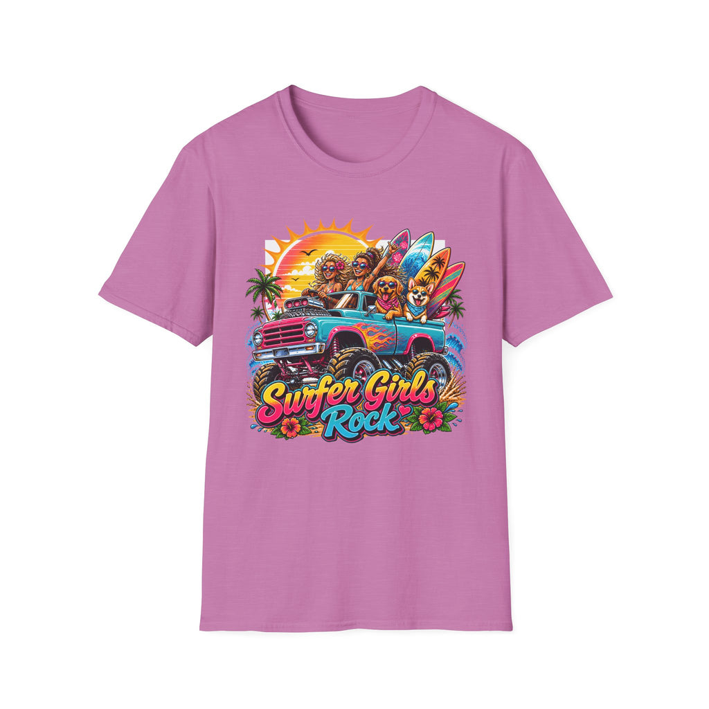 Surfer Girls Rock T-Shirt — Retro Beach Skull Surfboard Tee