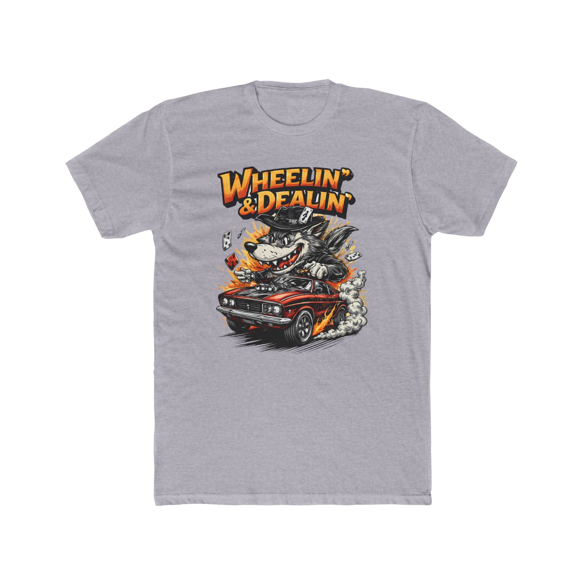 T-Shirt — "Wheelin' & Dealin'" Vintage Hot Rod Wolf Graphic Tee