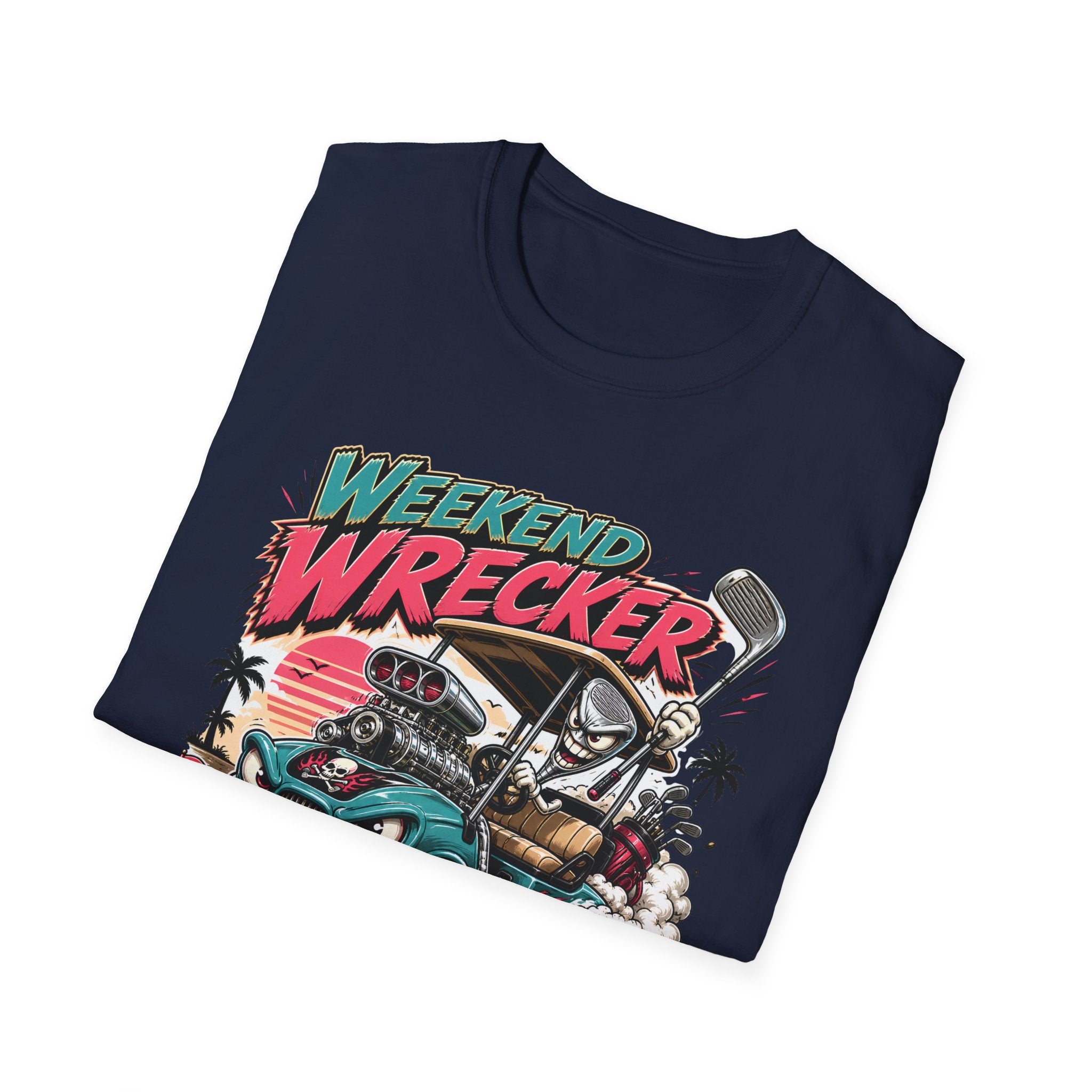Weekend Wrecker Golf Cart T-Shirt — Retro Tropical Driving Club Tee