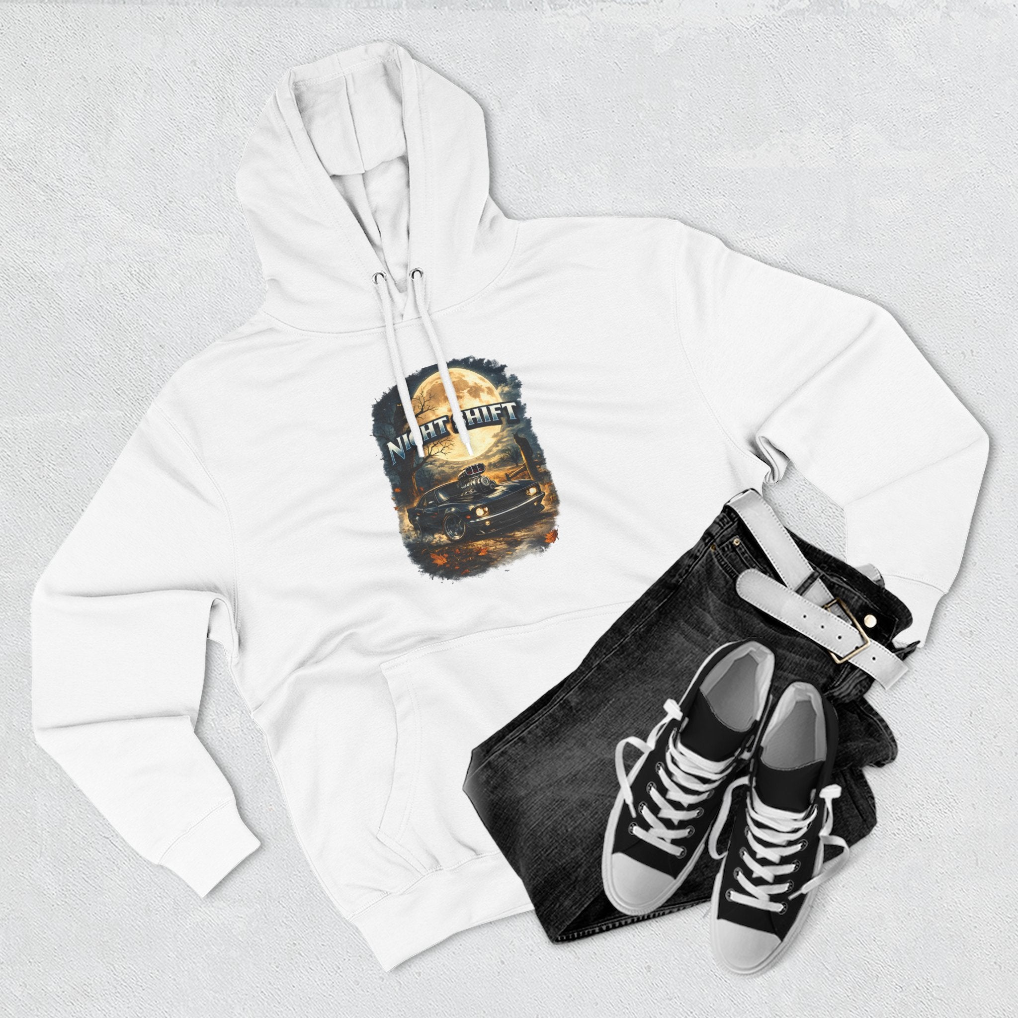 Night Drive Graphic Hoodie — 'Night Shift' Vintage Car Fleece Pullover